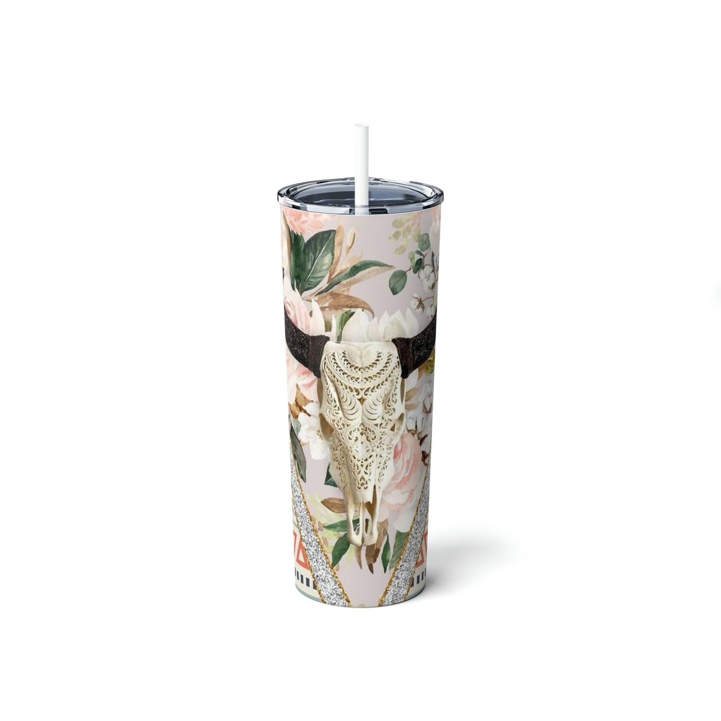 Floral Bill Skull - Skinny  Tumbler