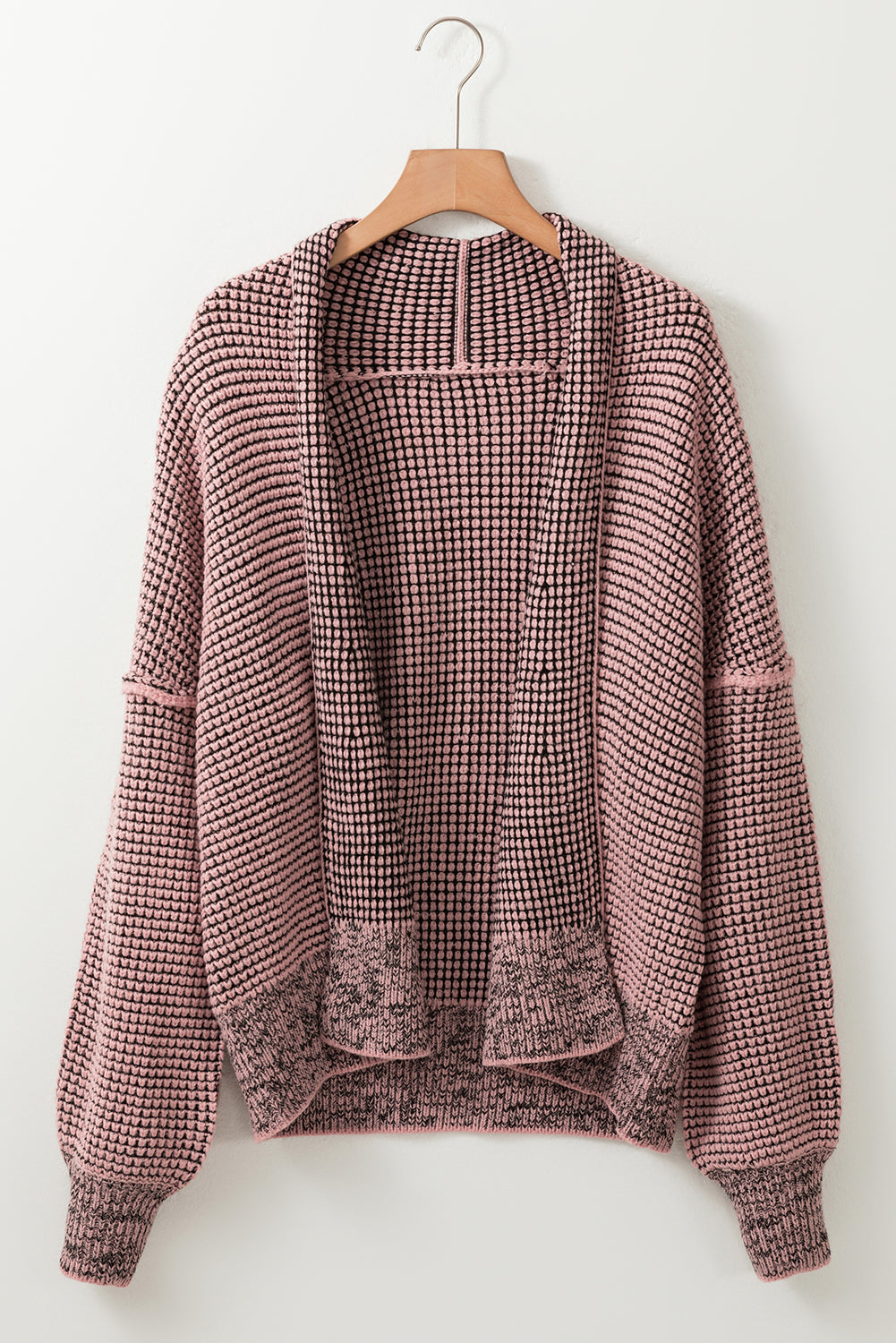 Gray Chunky Waffle Knit Oversized Collar Cardigan