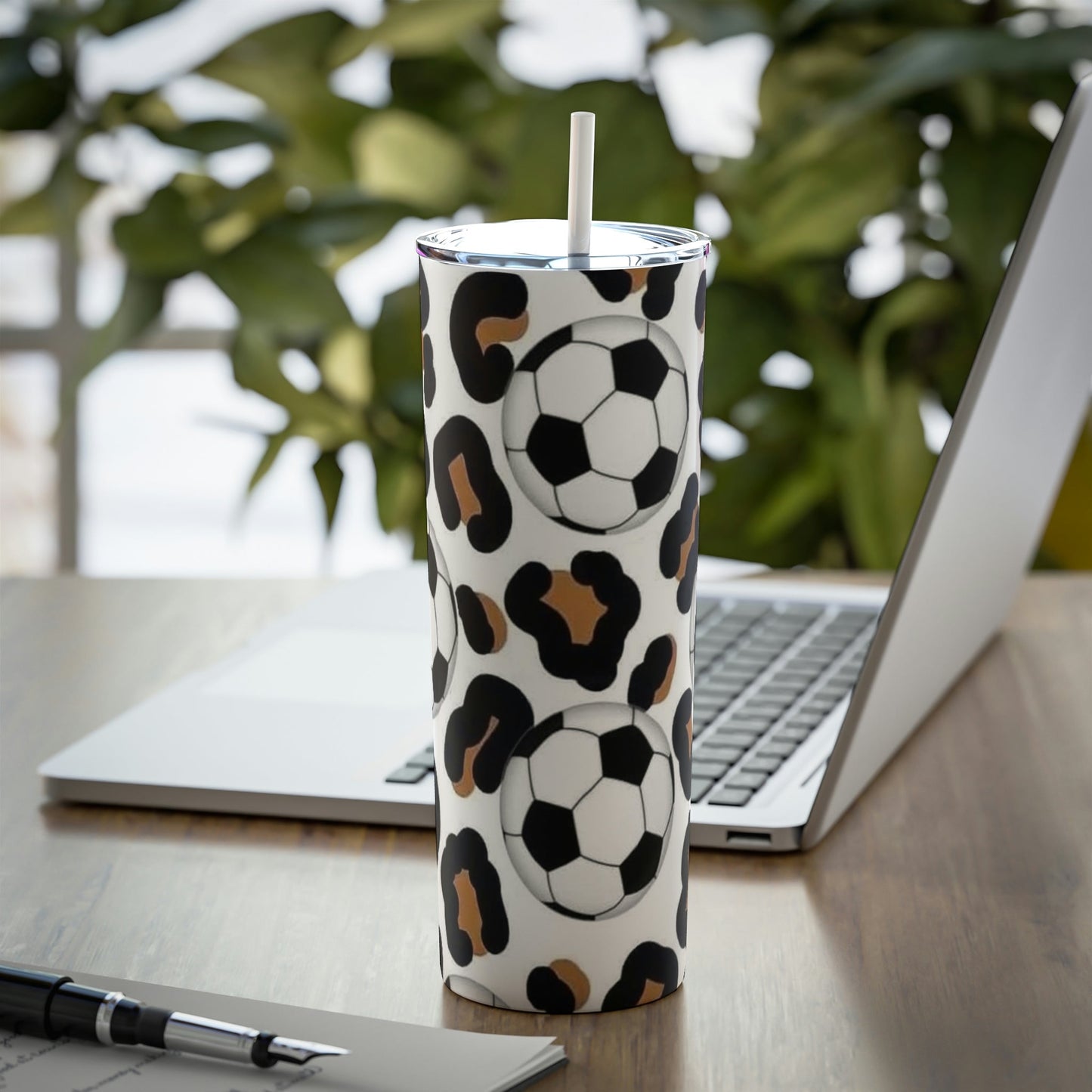 Leopard Soccer Skinny Tumbler