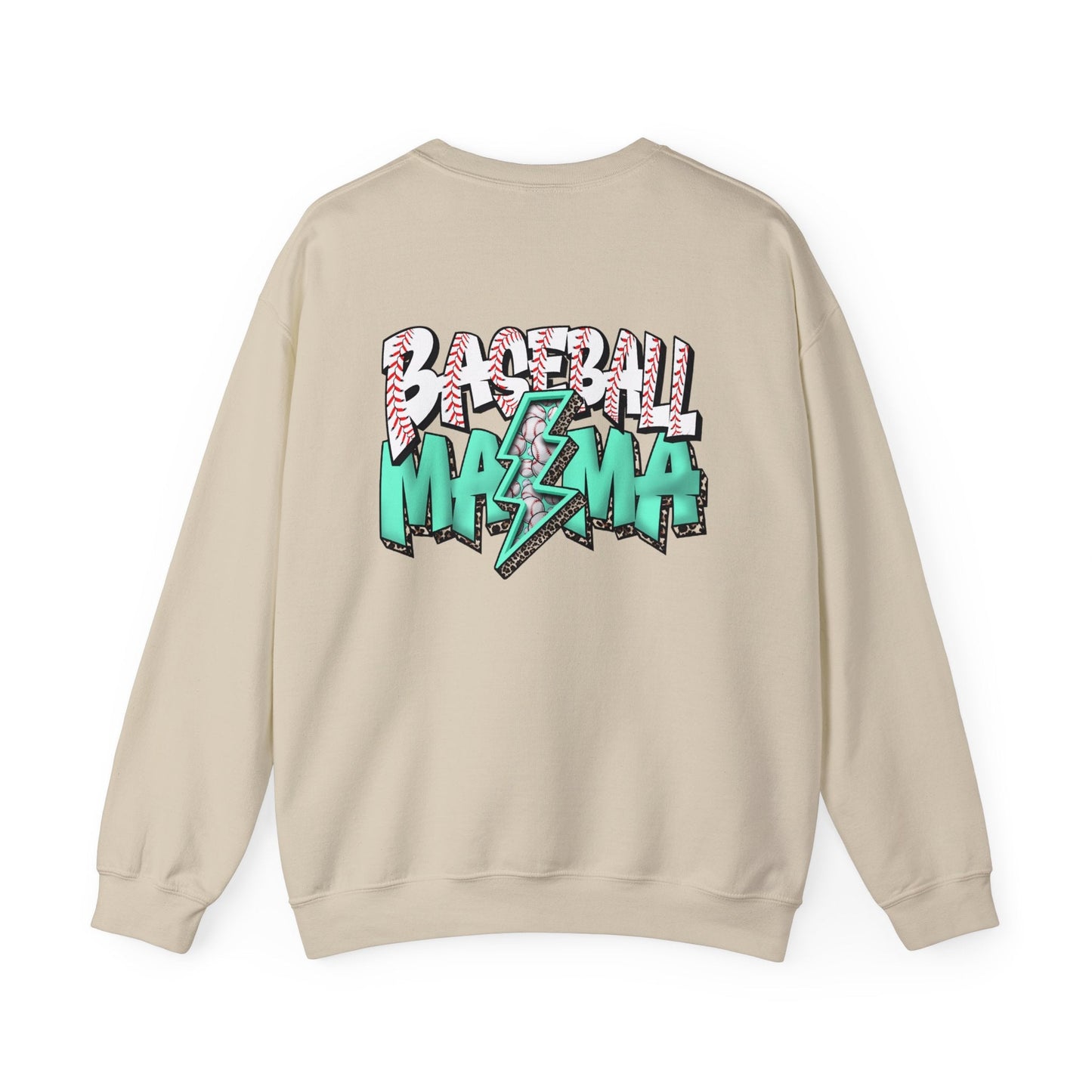 Teal Baseball MaMa Lightning Bolt F/B Heavy Blend™ Crewneck Sweatshirt