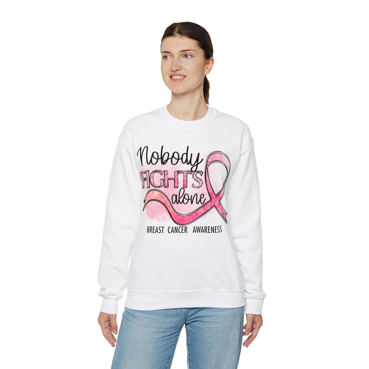 No One Fights Alone Breast Cancer Awareness Heavy Blend™ Crewneck Sweatshirt