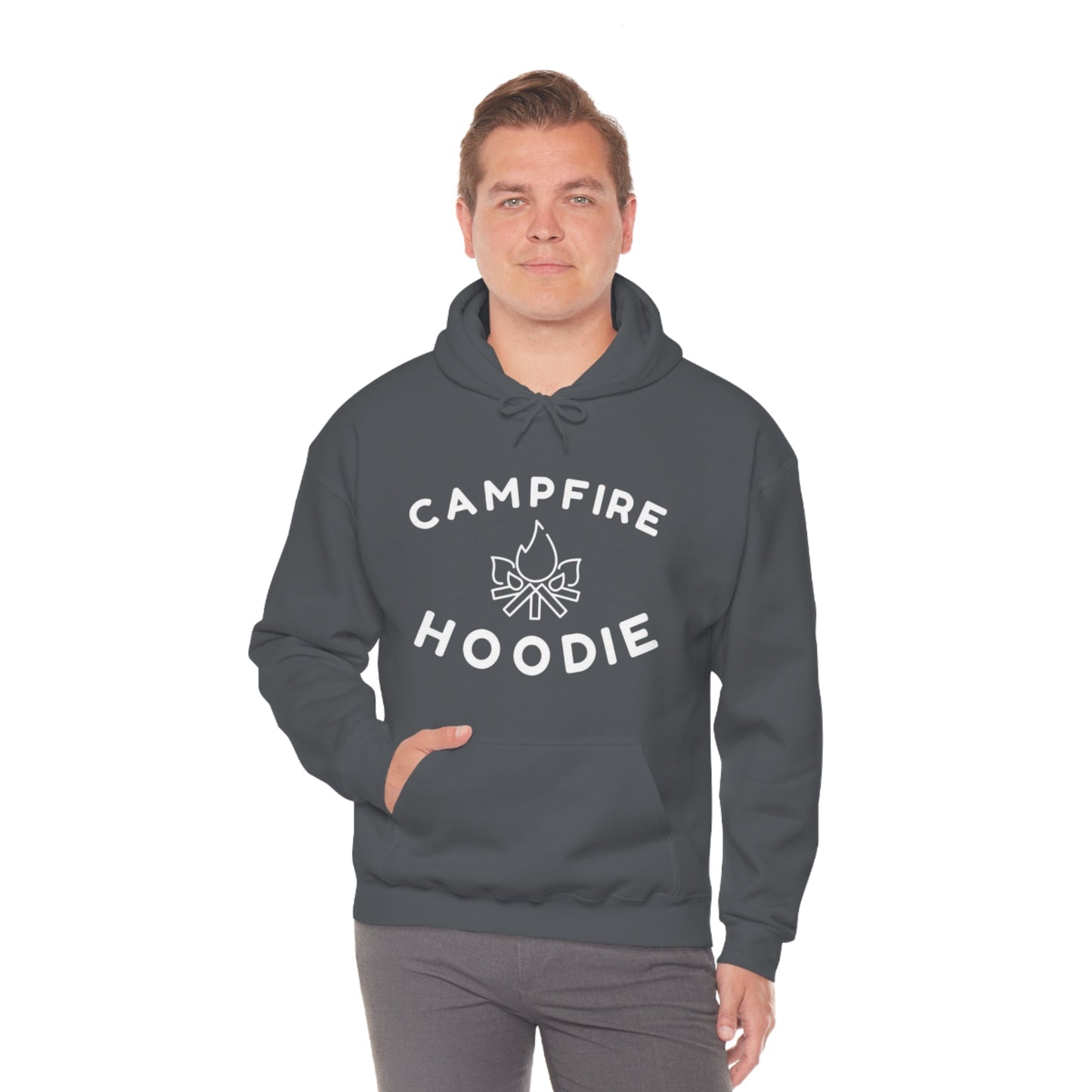 Campfire Hoodie White Print Heavy Blend™ Hooded Sweatshirt