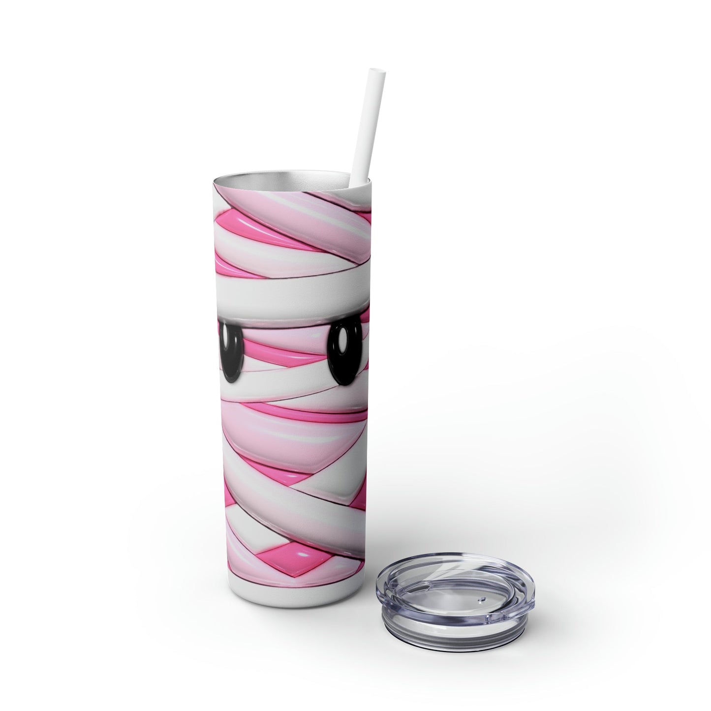 Inflated Pink Mummy Skinny Tumbler with Straw, 20oz