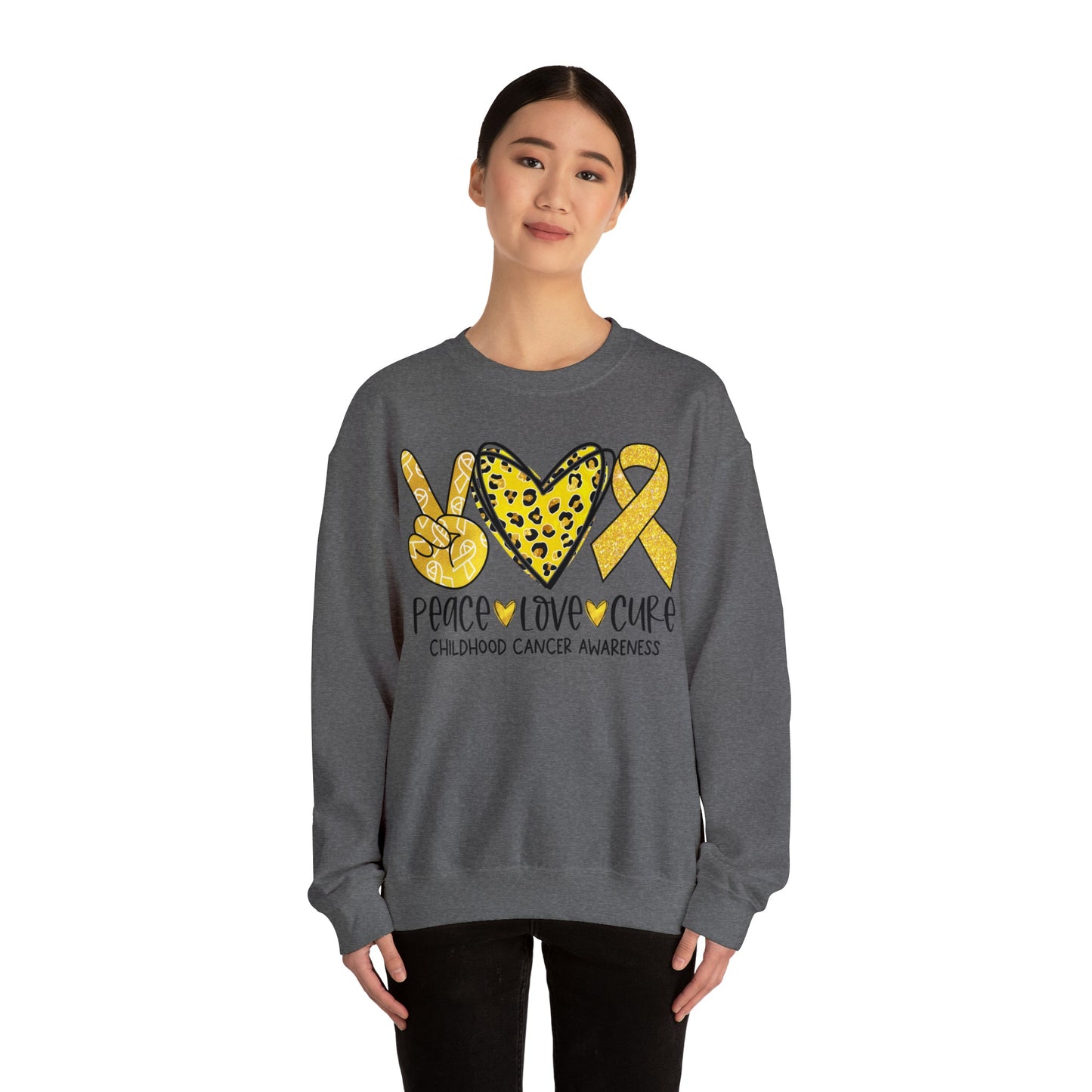 Peace Love Cure Childhood Cancer Heavy Blend™ Crewneck Sweatshirt