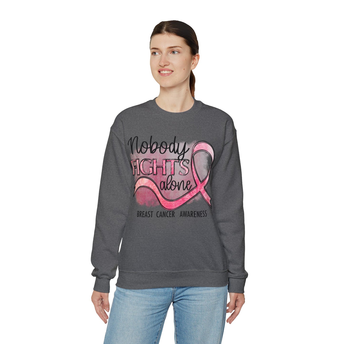 No One Fights Alone Breast Cancer Awareness Heavy Blend™ Crewneck Sweatshirt