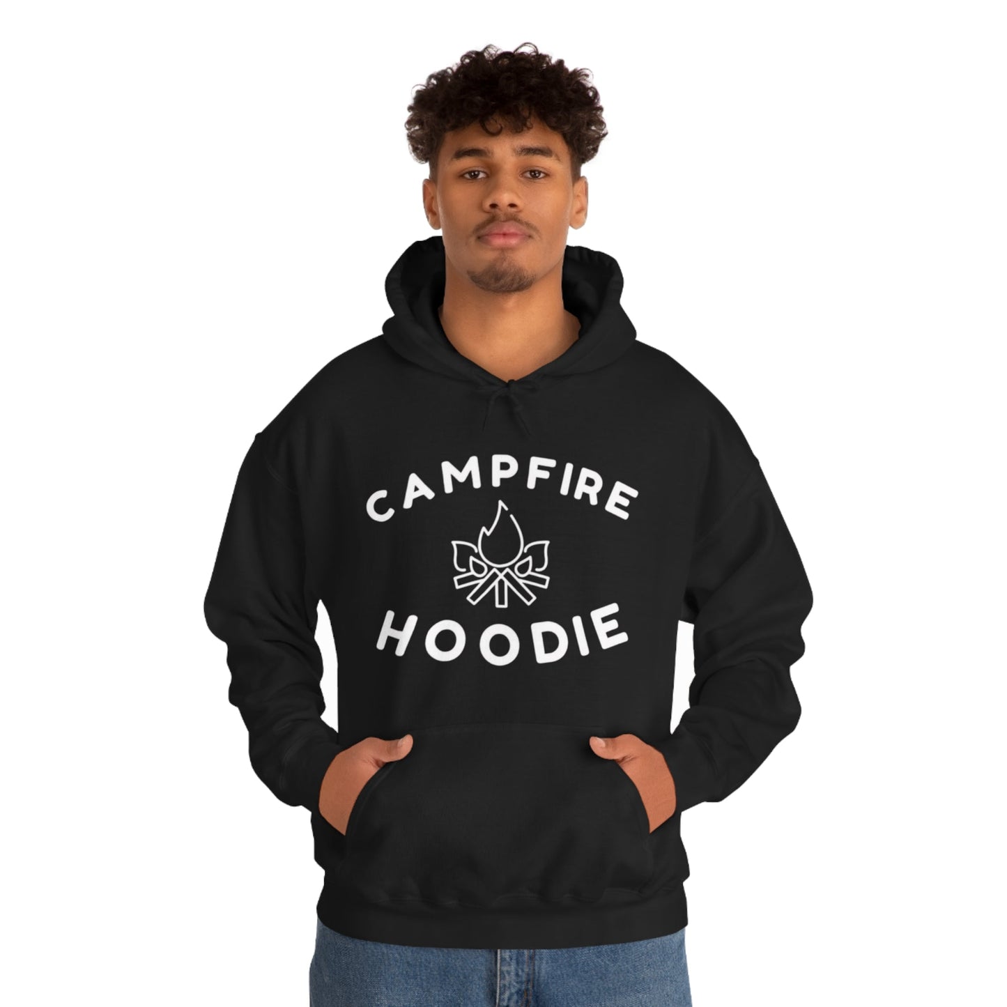 Campfire Hoodie White Print Heavy Blend™ Hooded Sweatshirt