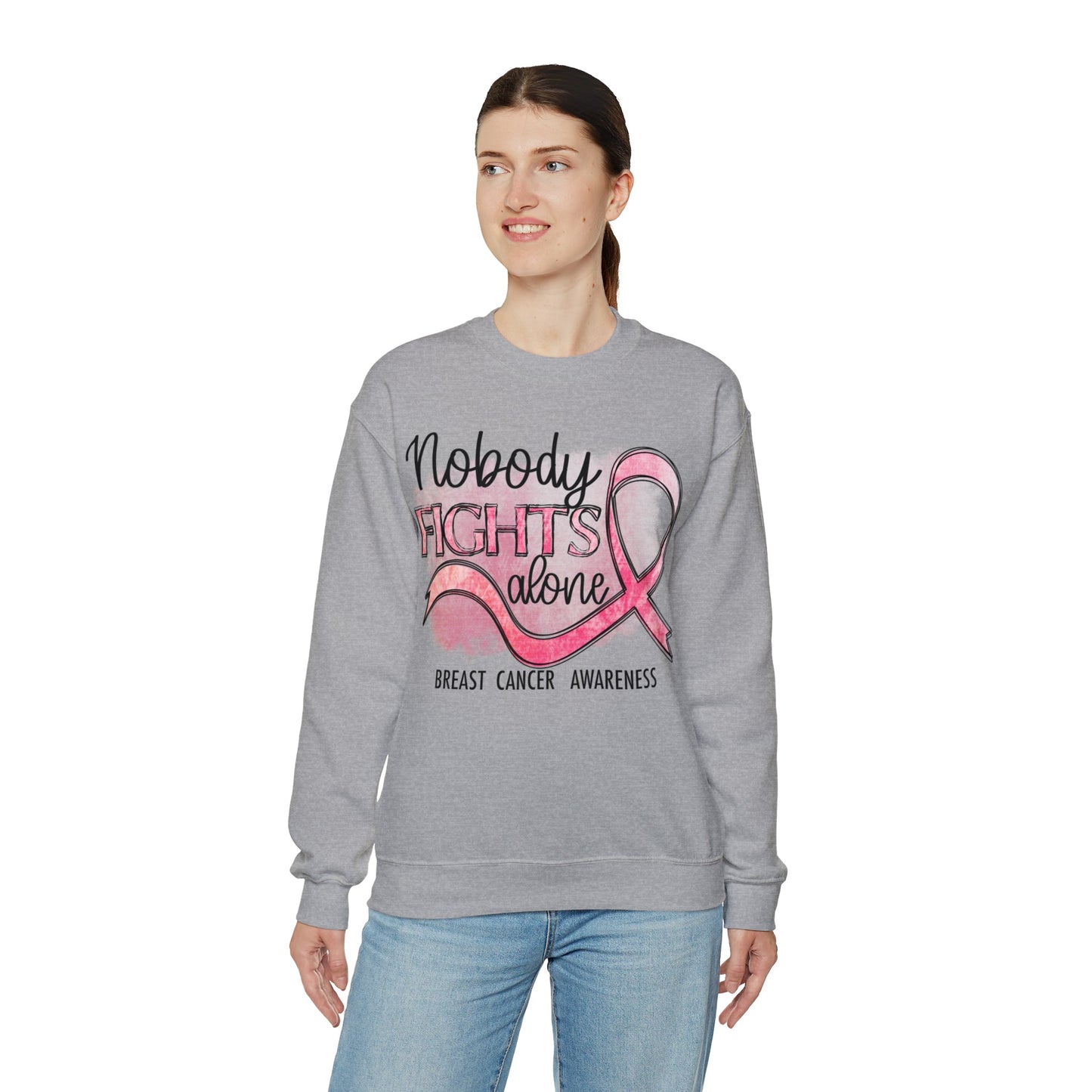 No One Fights Alone Breast Cancer Awareness Heavy Blend™ Crewneck Sweatshirt