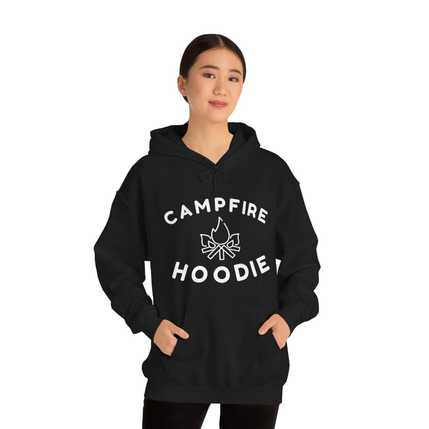 Campfire Hoodie White Print Heavy Blend™ Hooded Sweatshirt