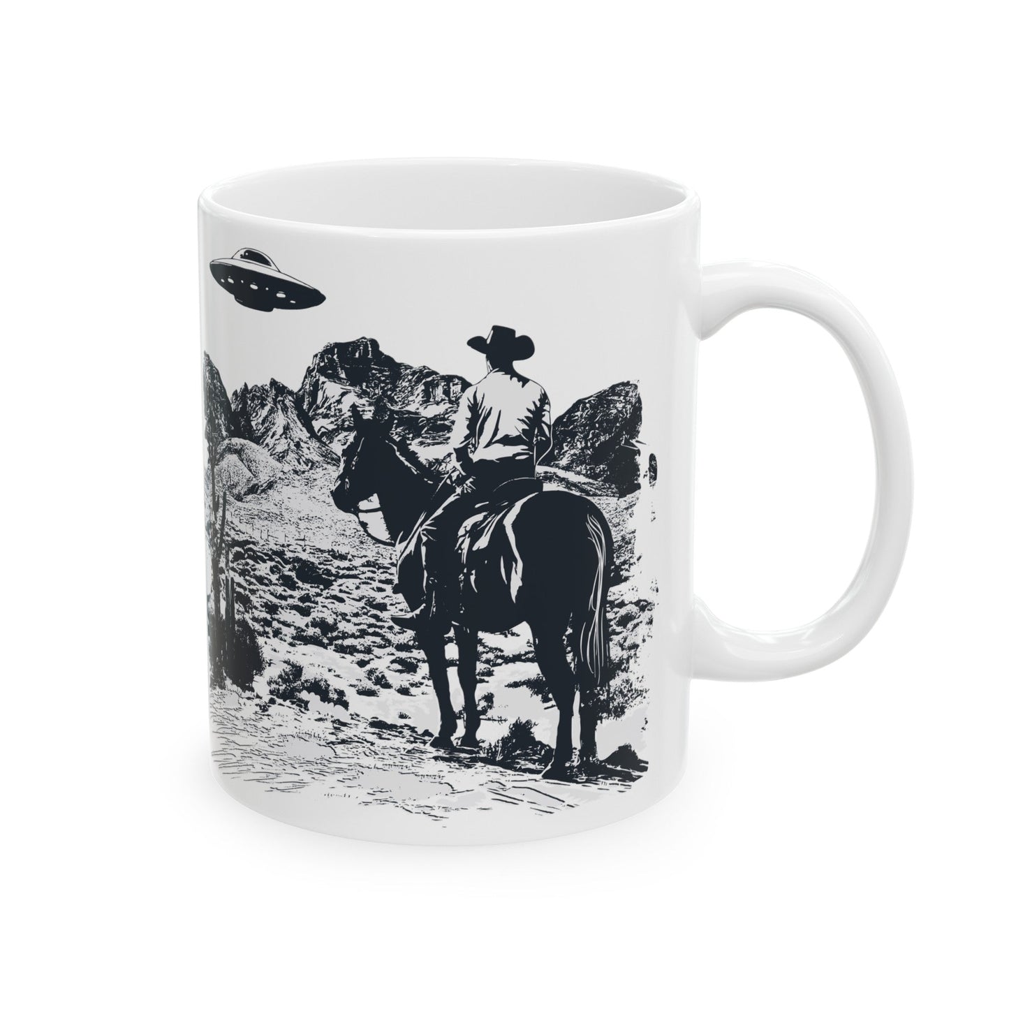 Cowboy UFO Ceramic Mug, (11oz, 15oz)