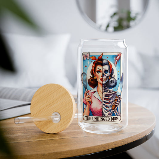 The Unhinged Mom Tarot Card Sipper Glass, 16oz