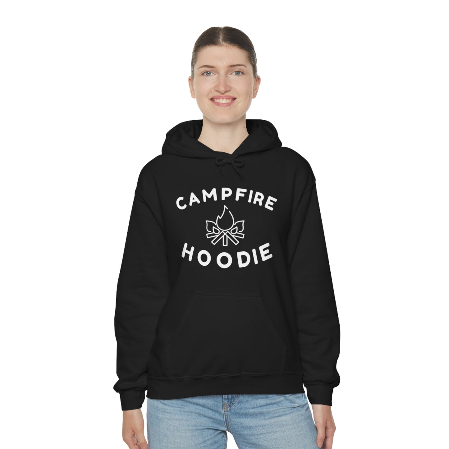 Campfire Hoodie White Print Heavy Blend™ Hooded Sweatshirt