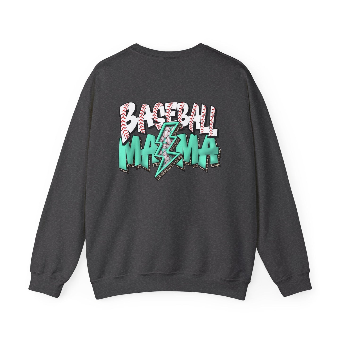 Teal Baseball MaMa Lightning Bolt F/B Heavy Blend™ Crewneck Sweatshirt