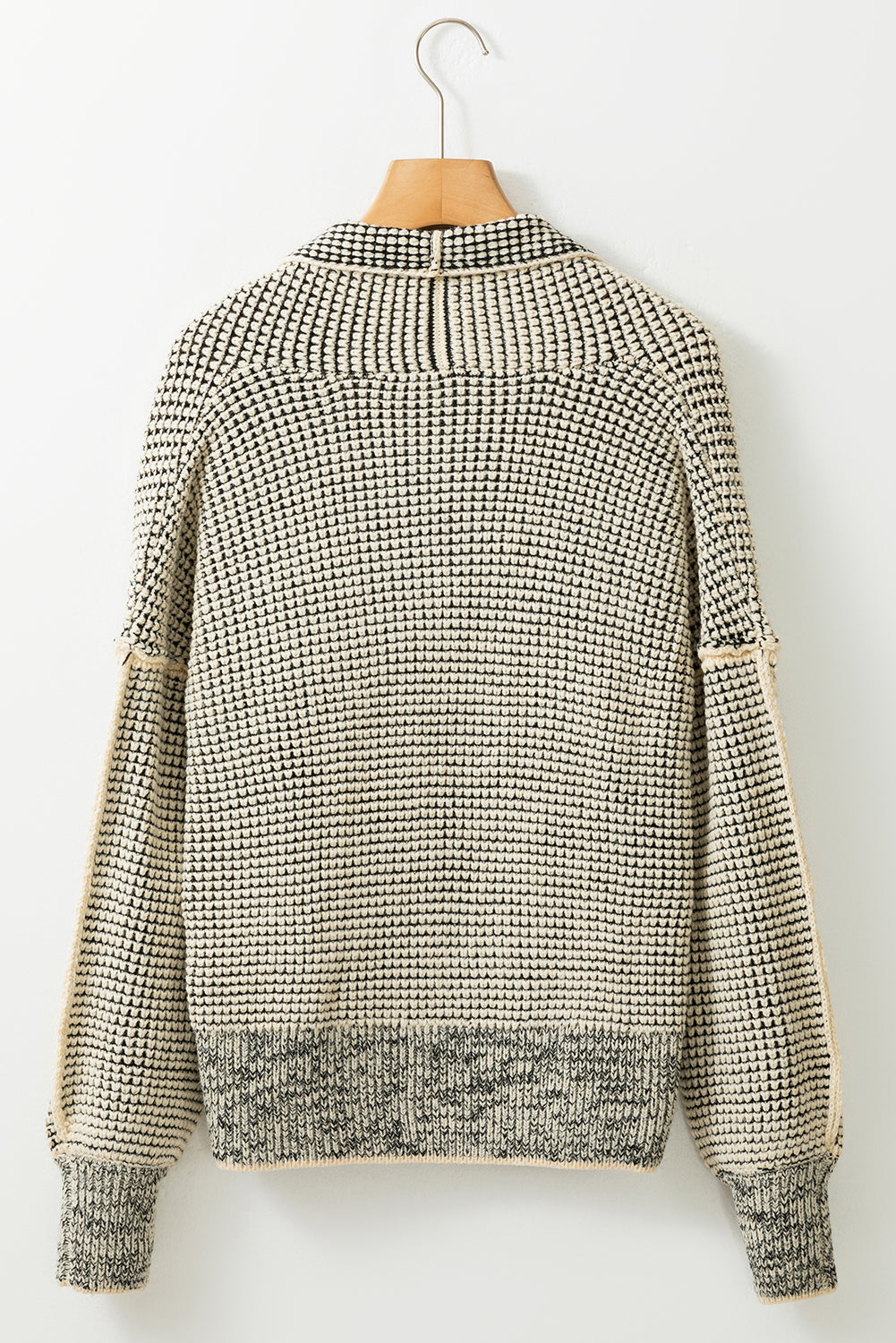 Gray Chunky Waffle Knit Oversized Collar Cardigan