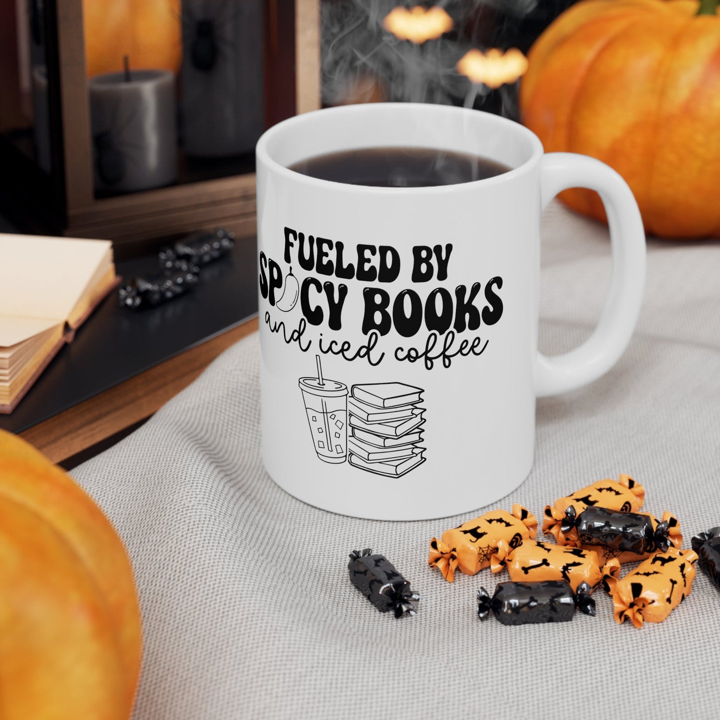 Fueled by Spicy Books and Iced Coffee Ceramic Mug 11oz