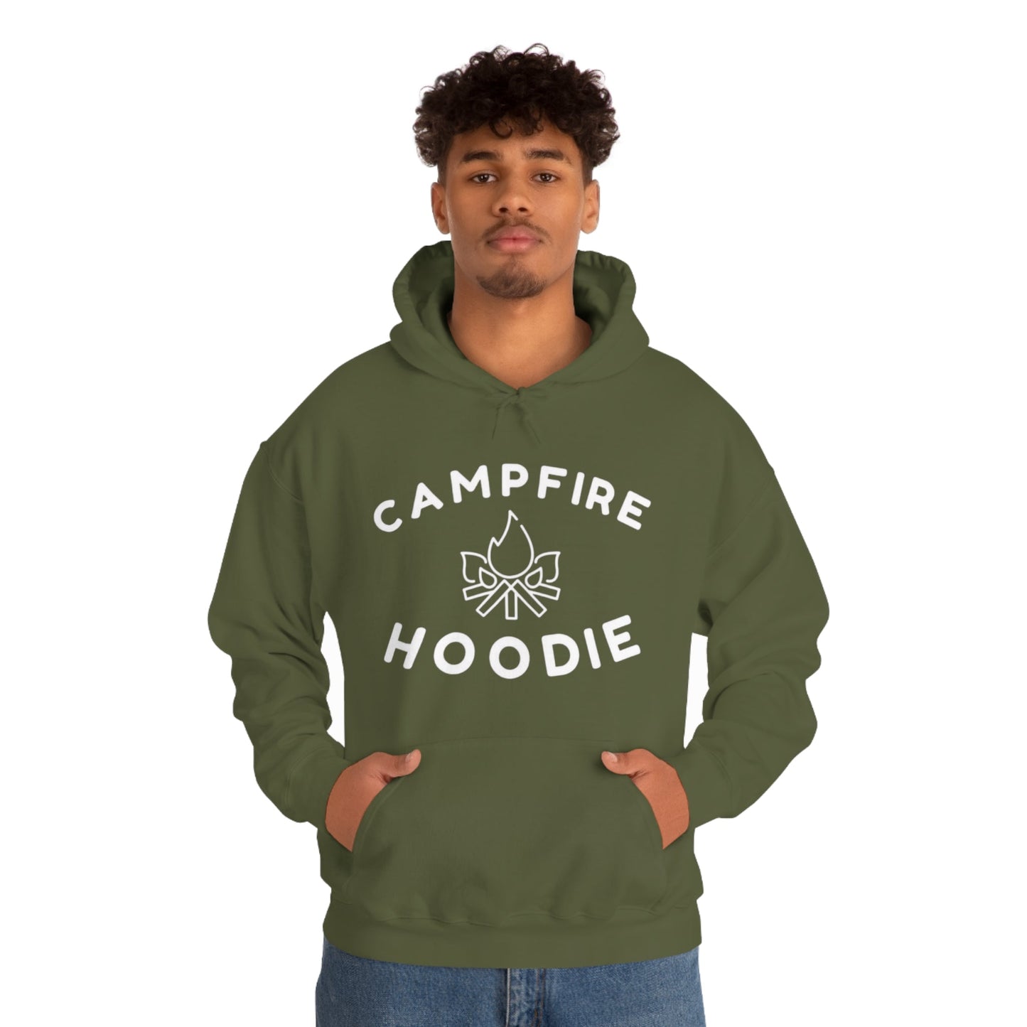 Campfire Hoodie White Print Heavy Blend™ Hooded Sweatshirt