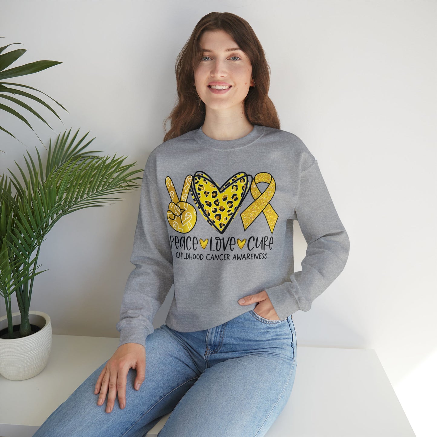 Peace Love Cure Childhood Cancer Heavy Blend™ Crewneck Sweatshirt