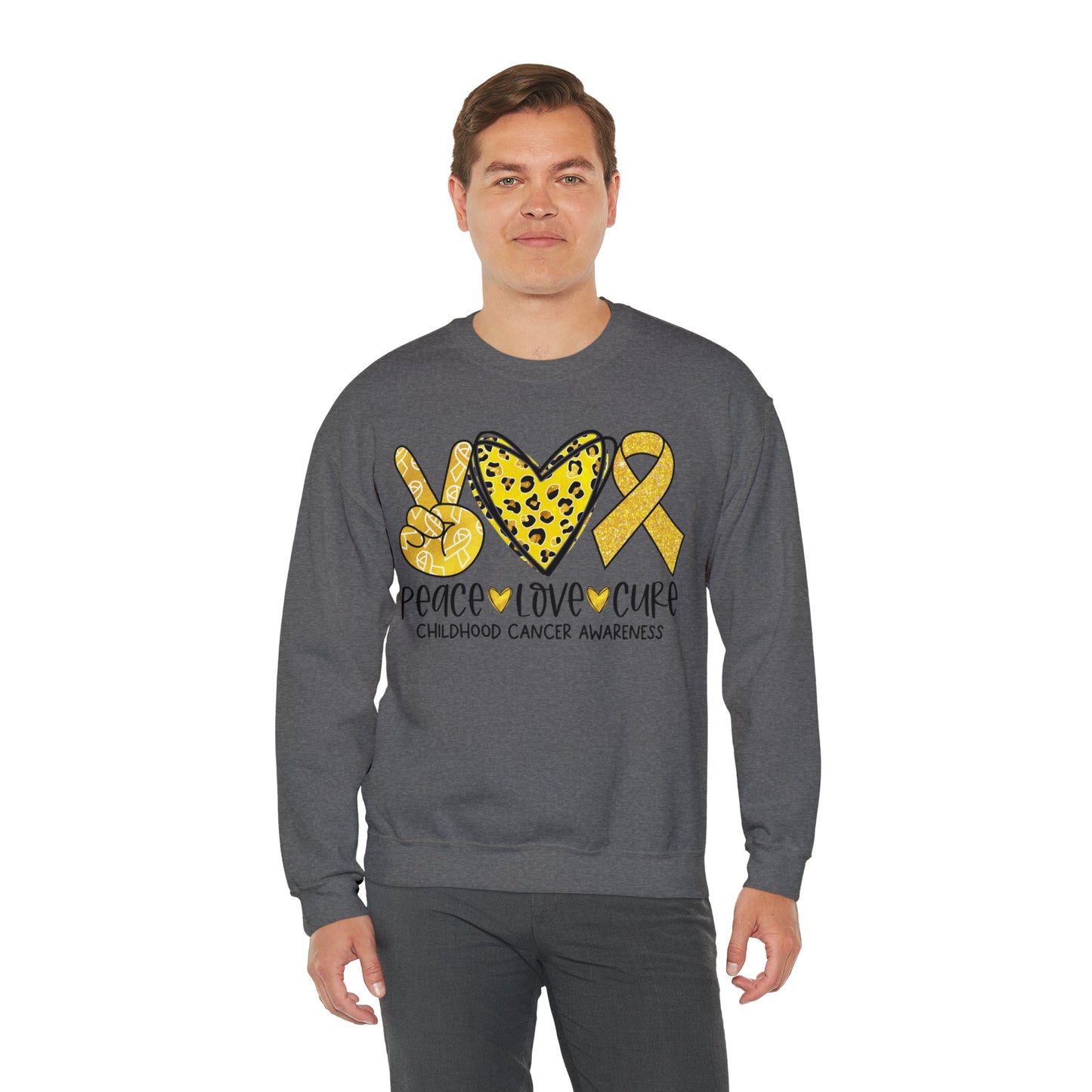 Peace Love Cure Childhood Cancer Heavy Blend™ Crewneck Sweatshirt