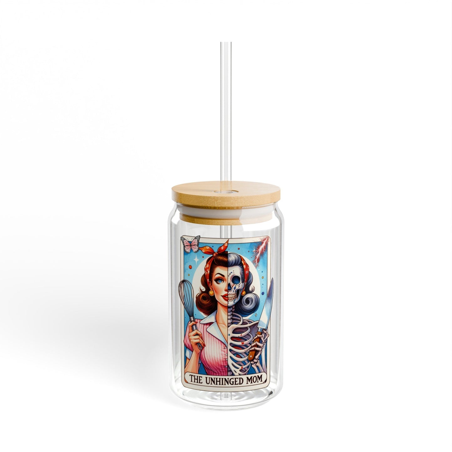 The Unhinged Mom Tarot Card Sipper Glass, 16oz