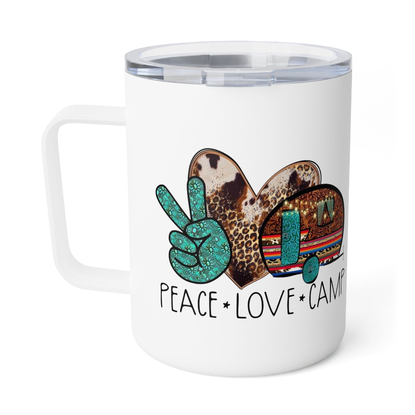 Peace Love Camping Insulated Coffee Mug, 10oz