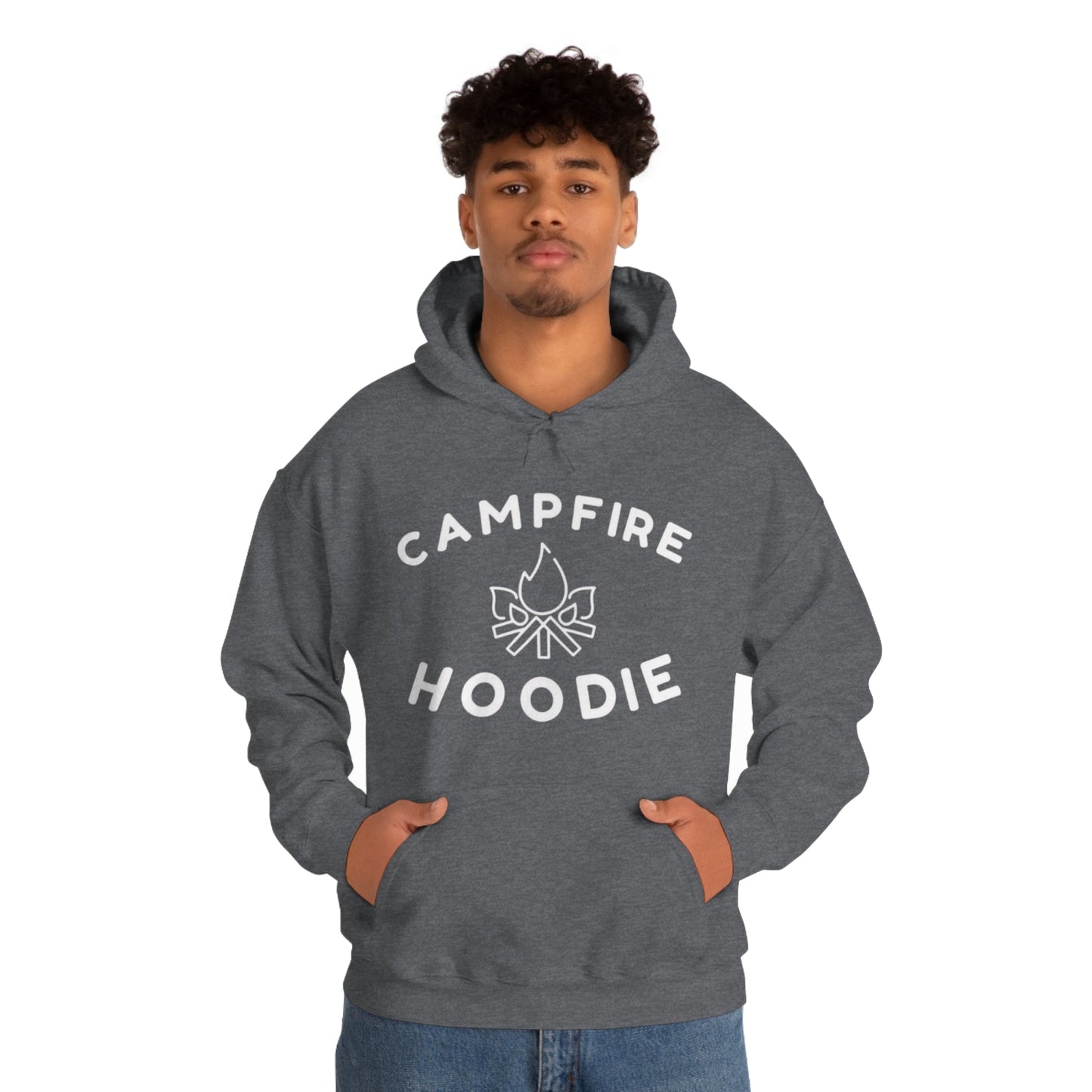 Campfire Hoodie White Print Heavy Blend™ Hooded Sweatshirt