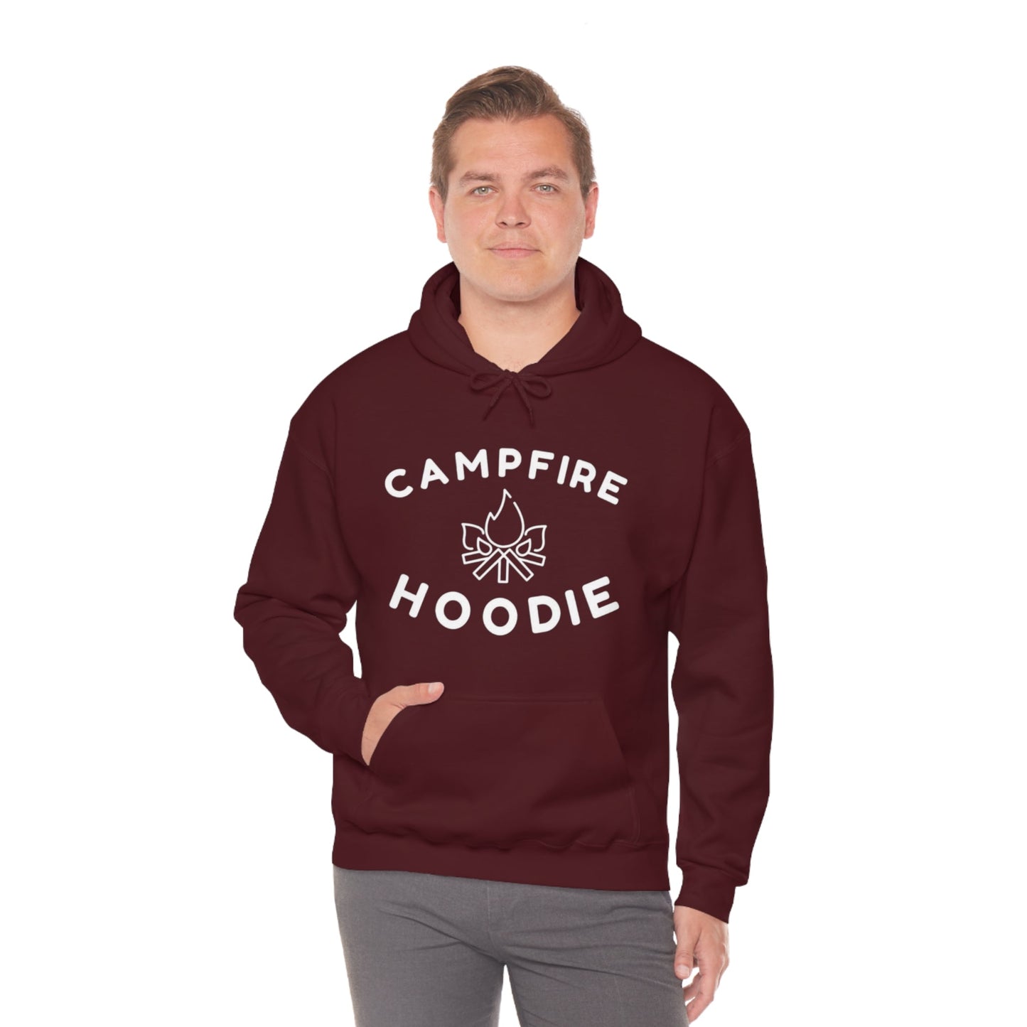 Campfire Hoodie White Print Heavy Blend™ Hooded Sweatshirt