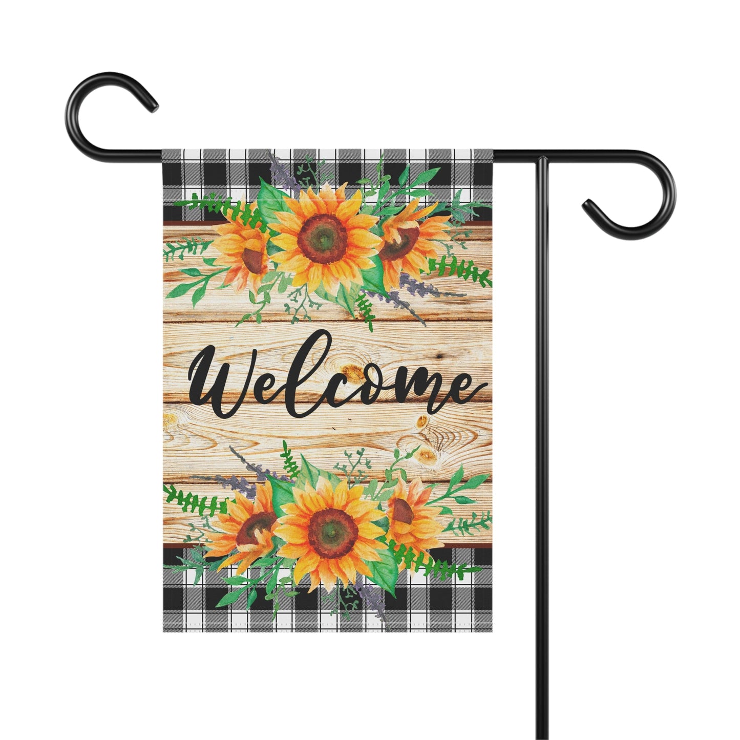 Welcome Sunflowers and Buffalo Plaid Garden & House Banner