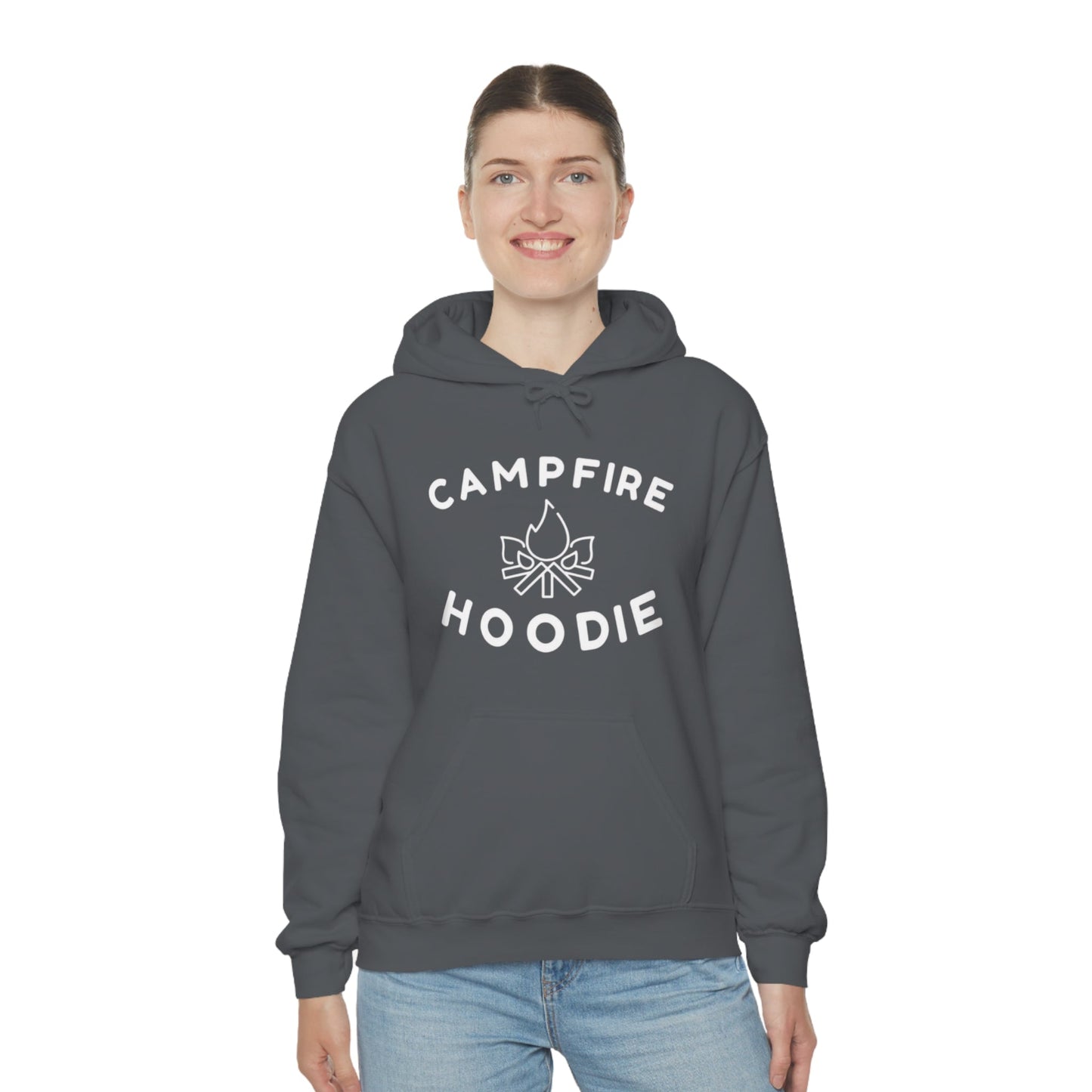 Campfire Hoodie White Print Heavy Blend™ Hooded Sweatshirt