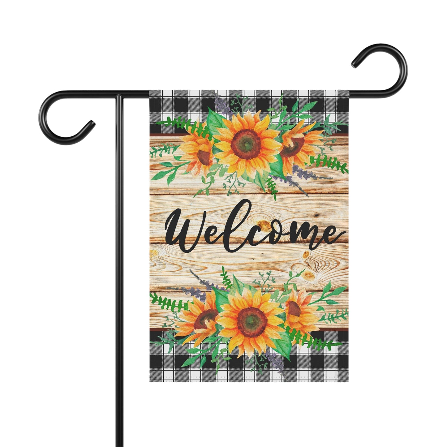 Welcome Sunflowers and Buffalo Plaid Garden & House Banner