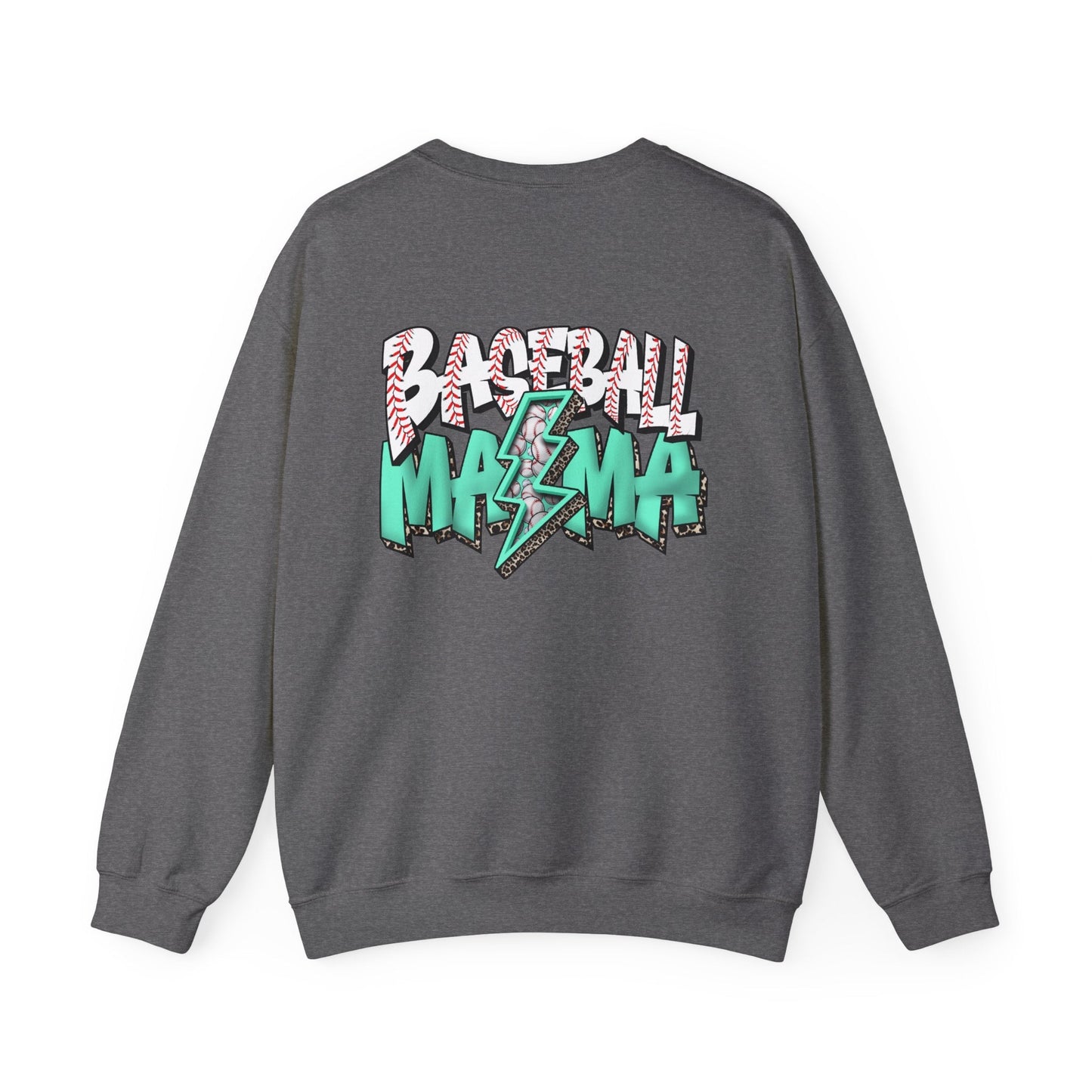 Teal Baseball MaMa Lightning Bolt F/B Heavy Blend™ Crewneck Sweatshirt