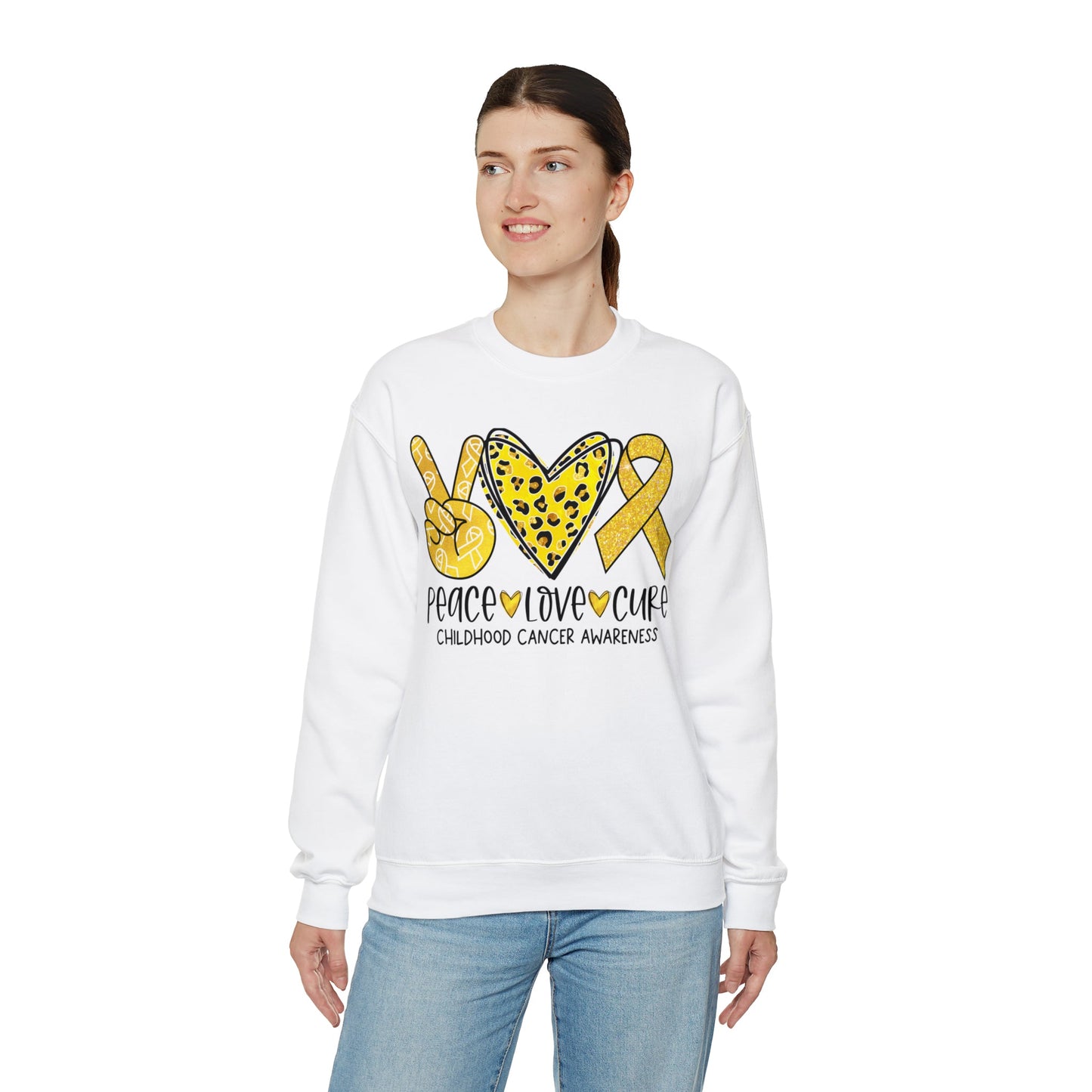 Peace Love Cure Childhood Cancer Heavy Blend™ Crewneck Sweatshirt