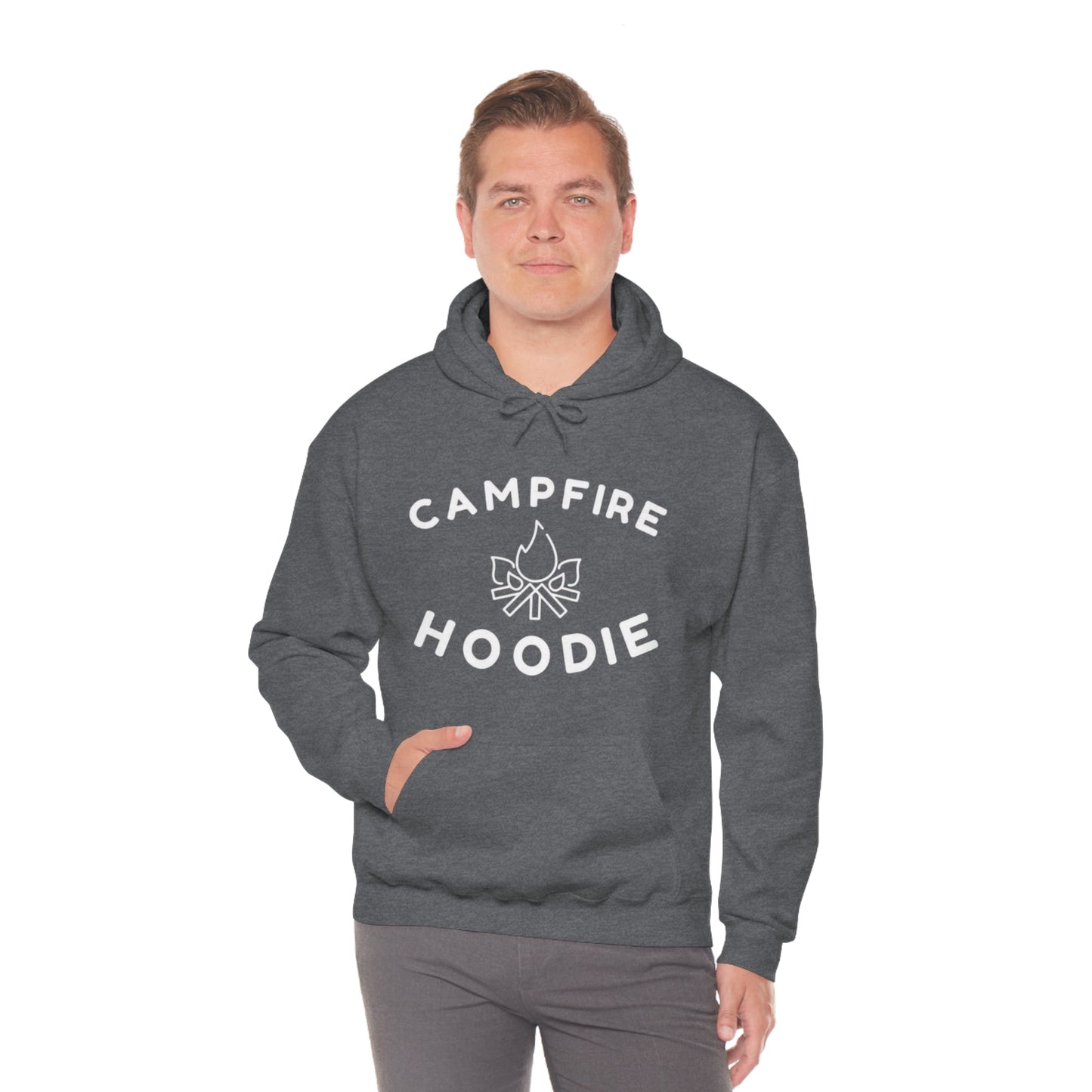 Campfire Hoodie White Print Heavy Blend™ Hooded Sweatshirt