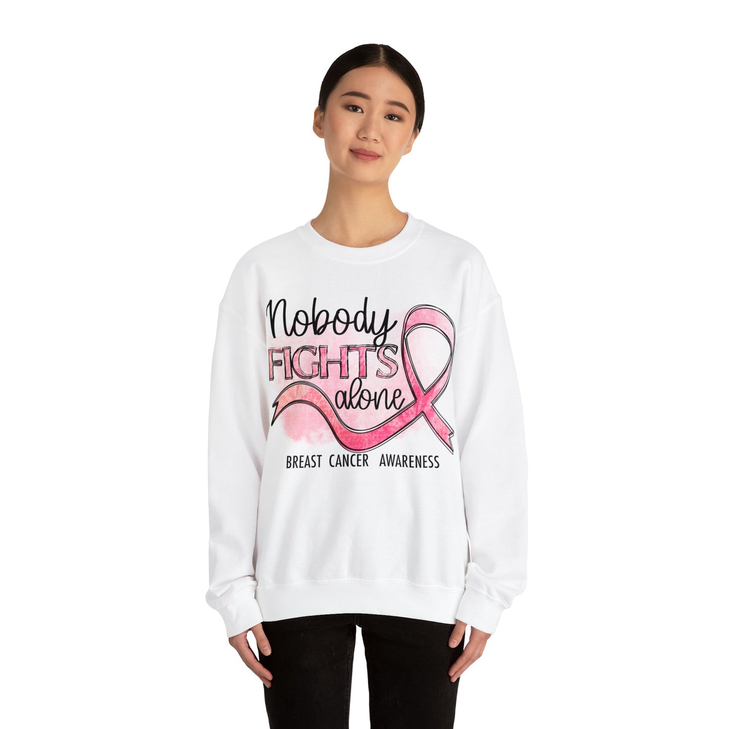 No One Fights Alone Breast Cancer Awareness Heavy Blend™ Crewneck Sweatshirt