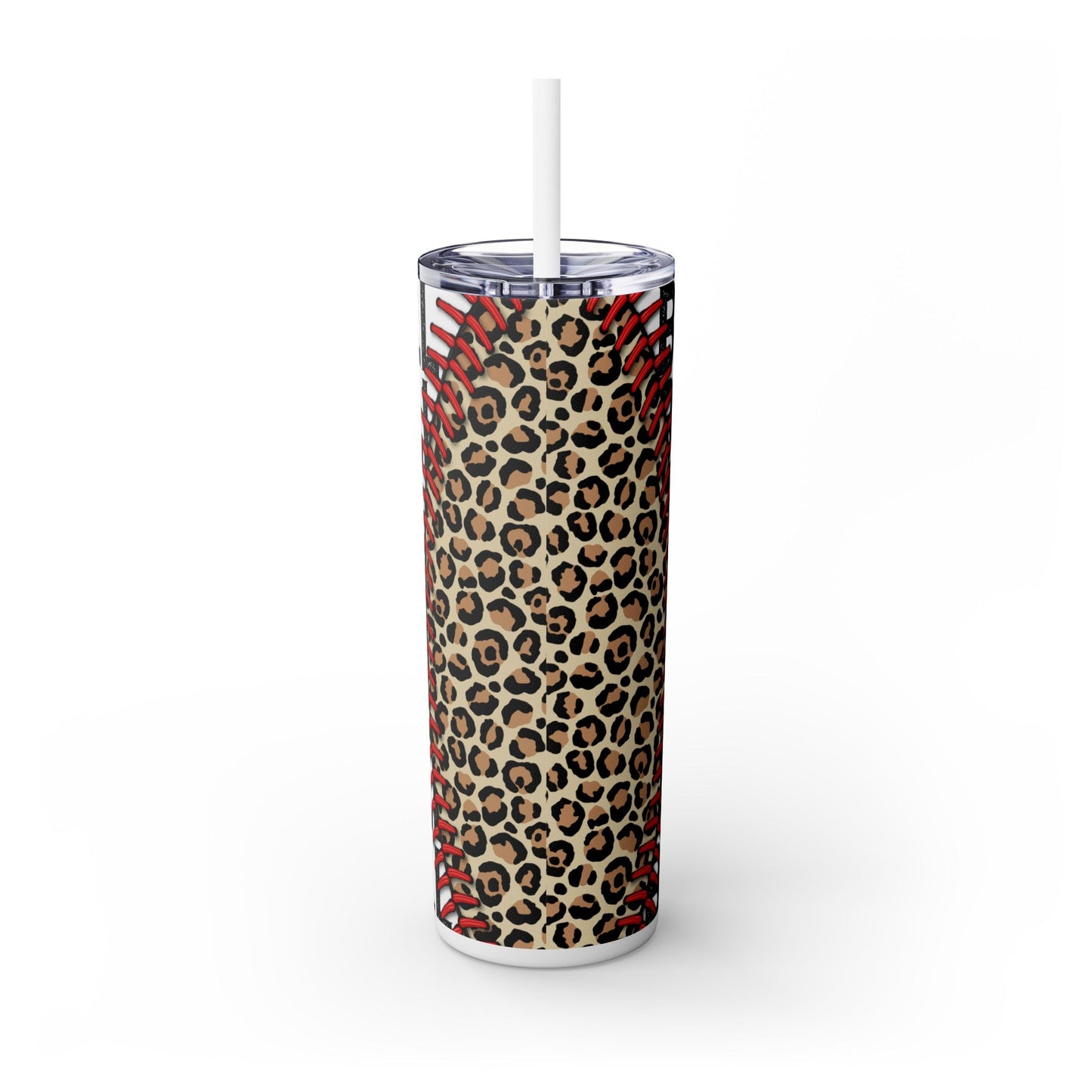 Leopard Baseball Lightning Bolt Skinny Tumbler with Straw, 20oz