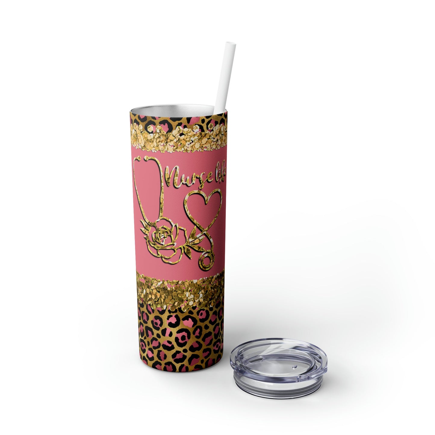 Pink Nurse Life Skinny Tumbler with Straw, 20oz