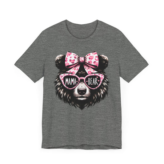 Mama Bear Pink Bow Jersey Short Sleeve Tee