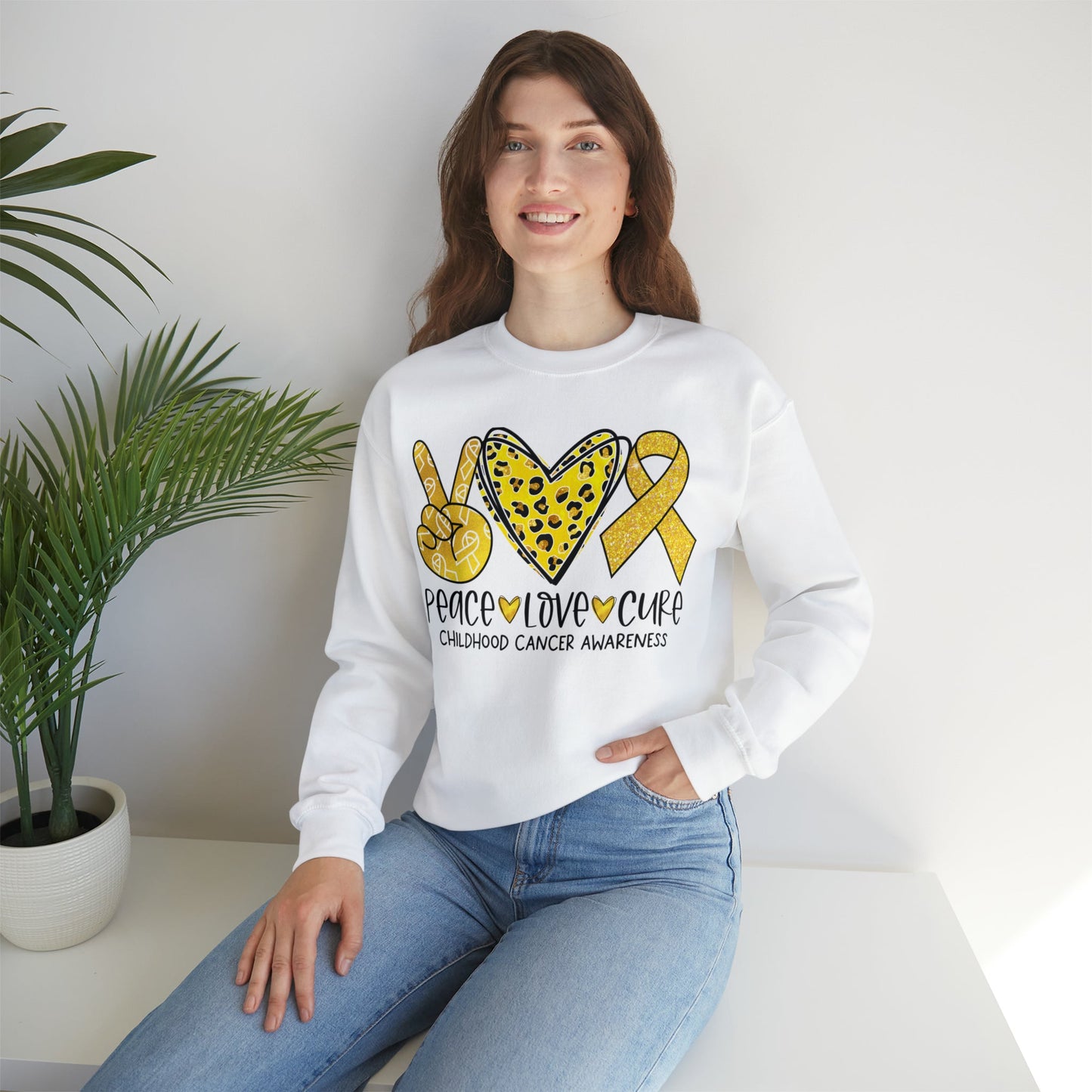 Peace Love Cure Childhood Cancer Heavy Blend™ Crewneck Sweatshirt