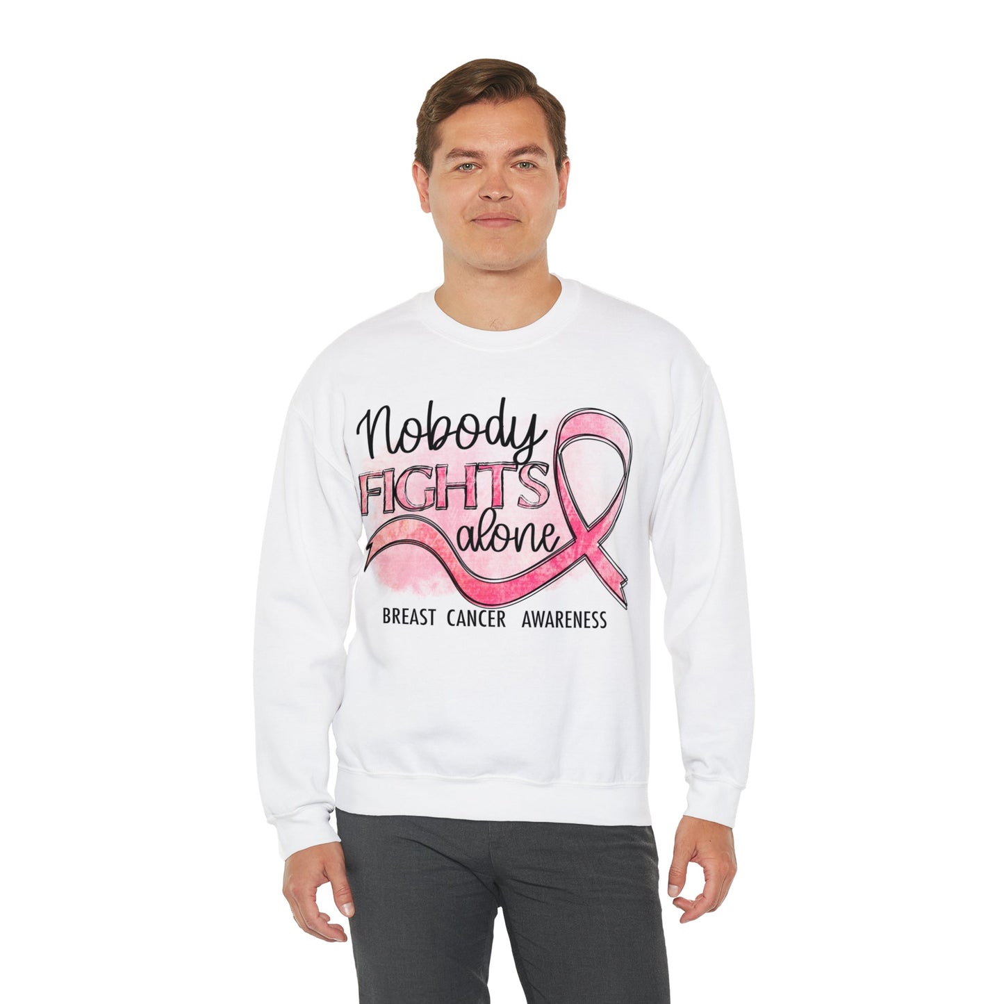 No One Fights Alone Breast Cancer Awareness Heavy Blend™ Crewneck Sweatshirt