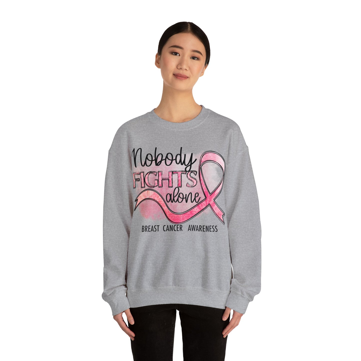 No One Fights Alone Breast Cancer Awareness Heavy Blend™ Crewneck Sweatshirt