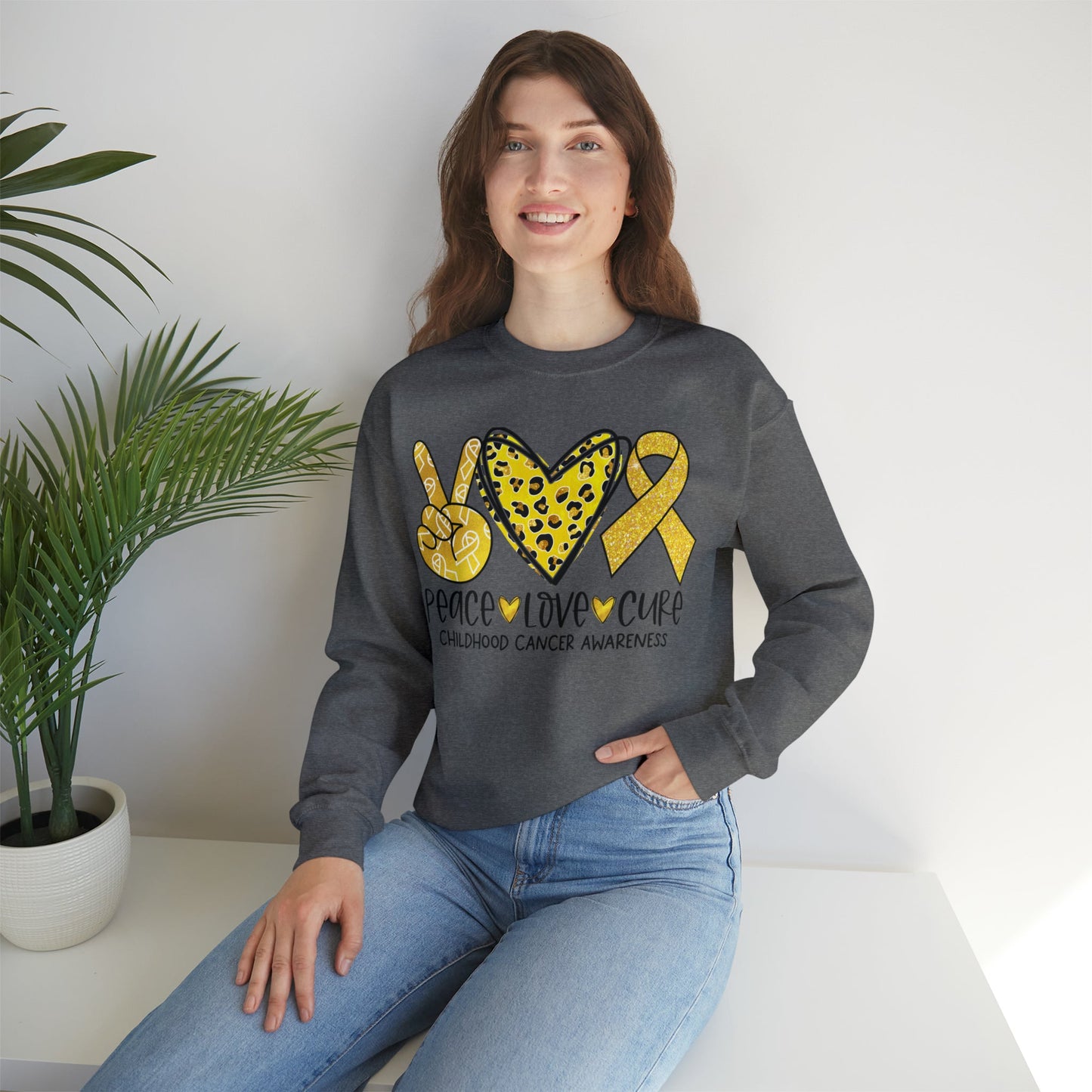 Peace Love Cure Childhood Cancer Heavy Blend™ Crewneck Sweatshirt