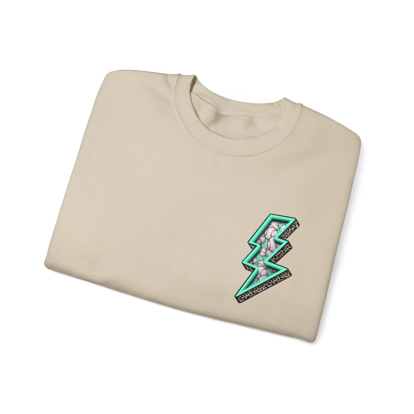 Teal Baseball MaMa Lightning Bolt F/B Heavy Blend™ Crewneck Sweatshirt