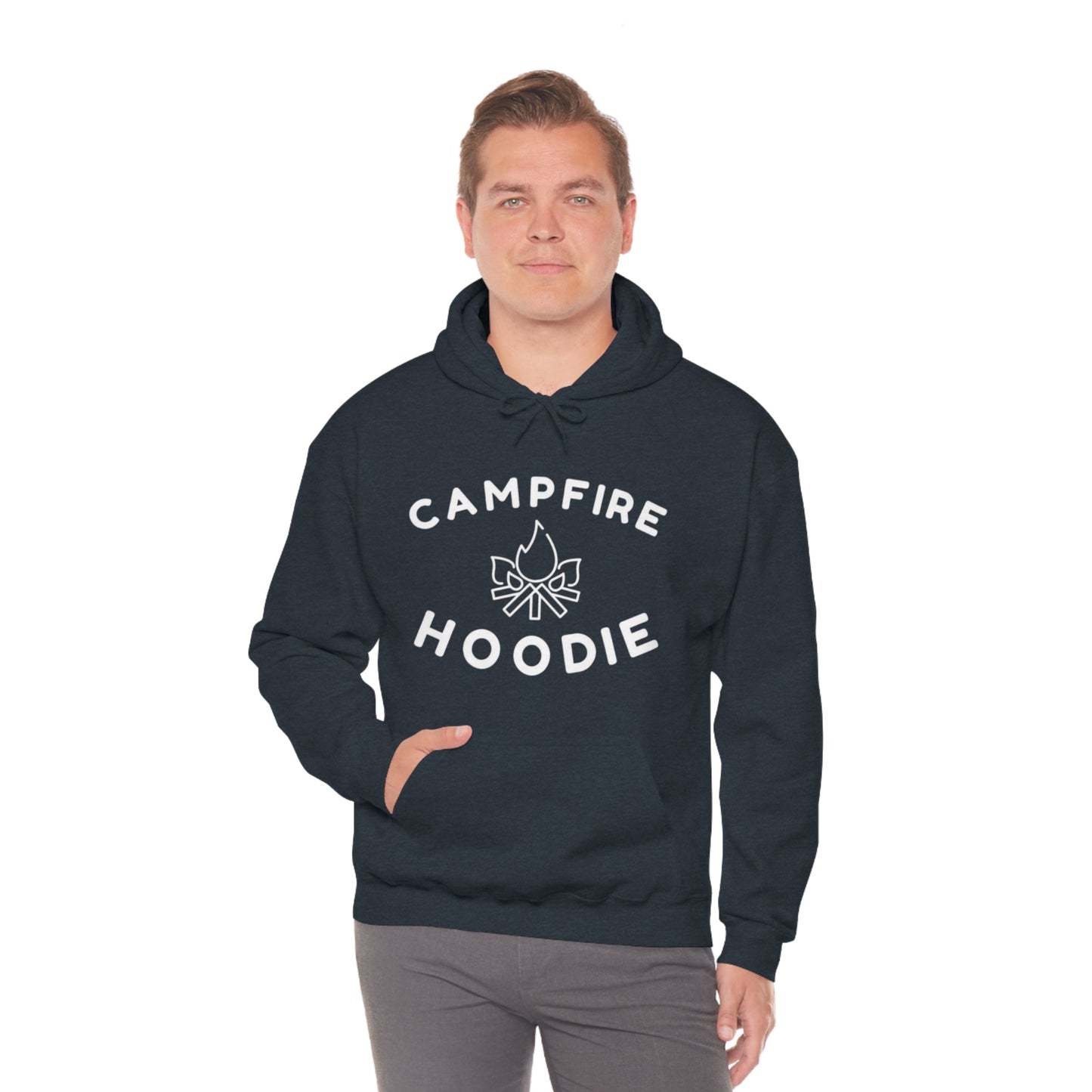 Campfire Hoodie White Print Heavy Blend™ Hooded Sweatshirt