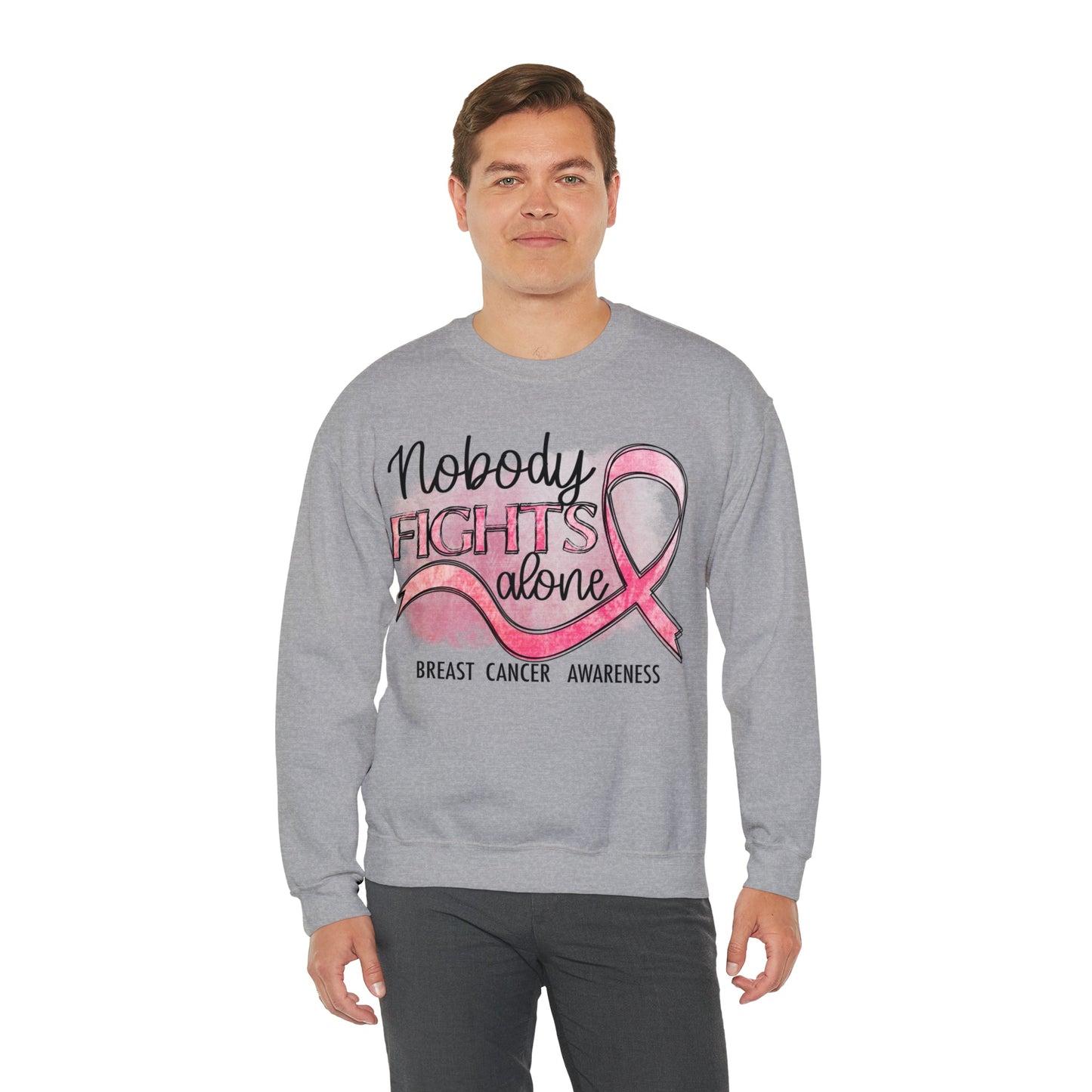 No One Fights Alone Breast Cancer Awareness Heavy Blend™ Crewneck Sweatshirt