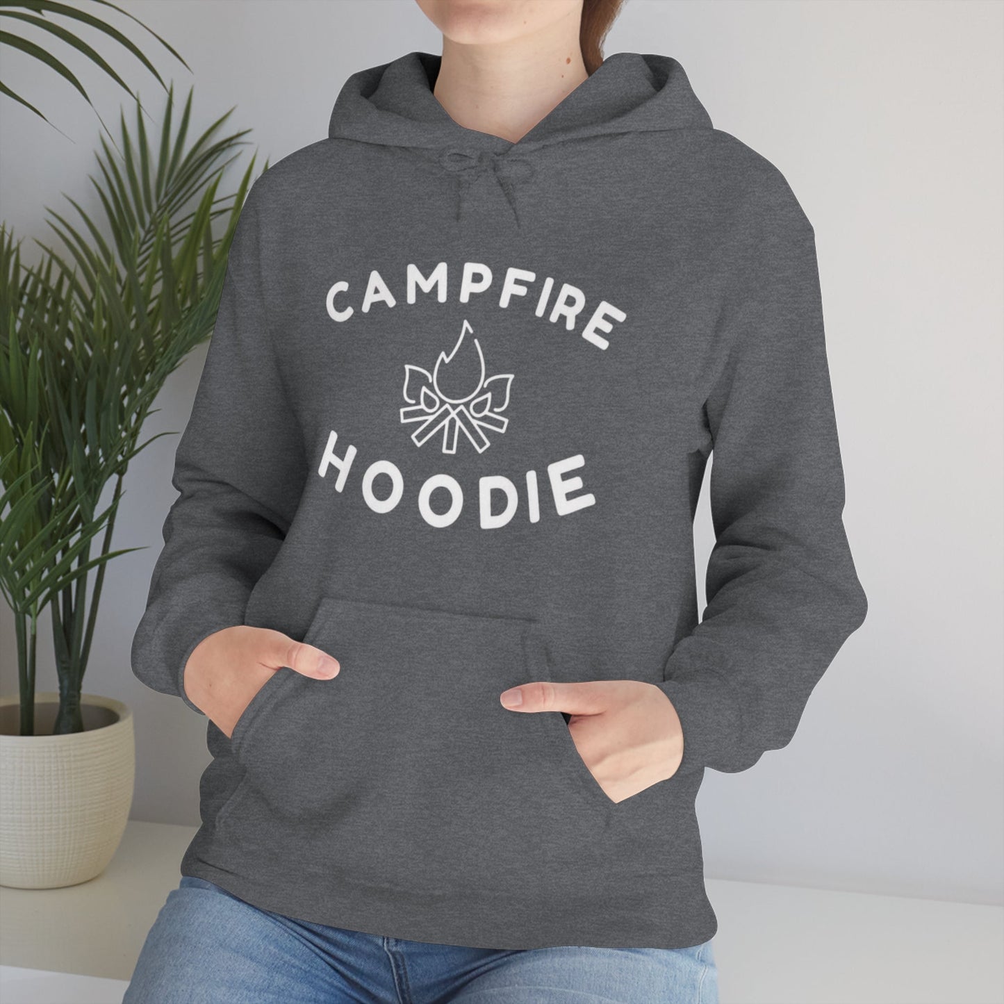 Campfire Hoodie White Print Heavy Blend™ Hooded Sweatshirt