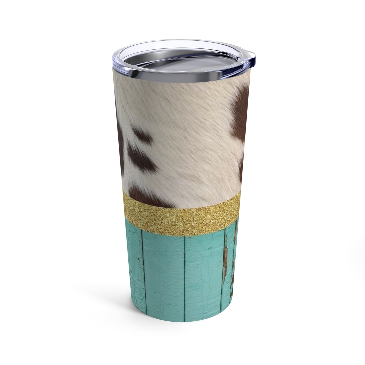 Cowhide and Turquoise Wood Tumbler 20oz