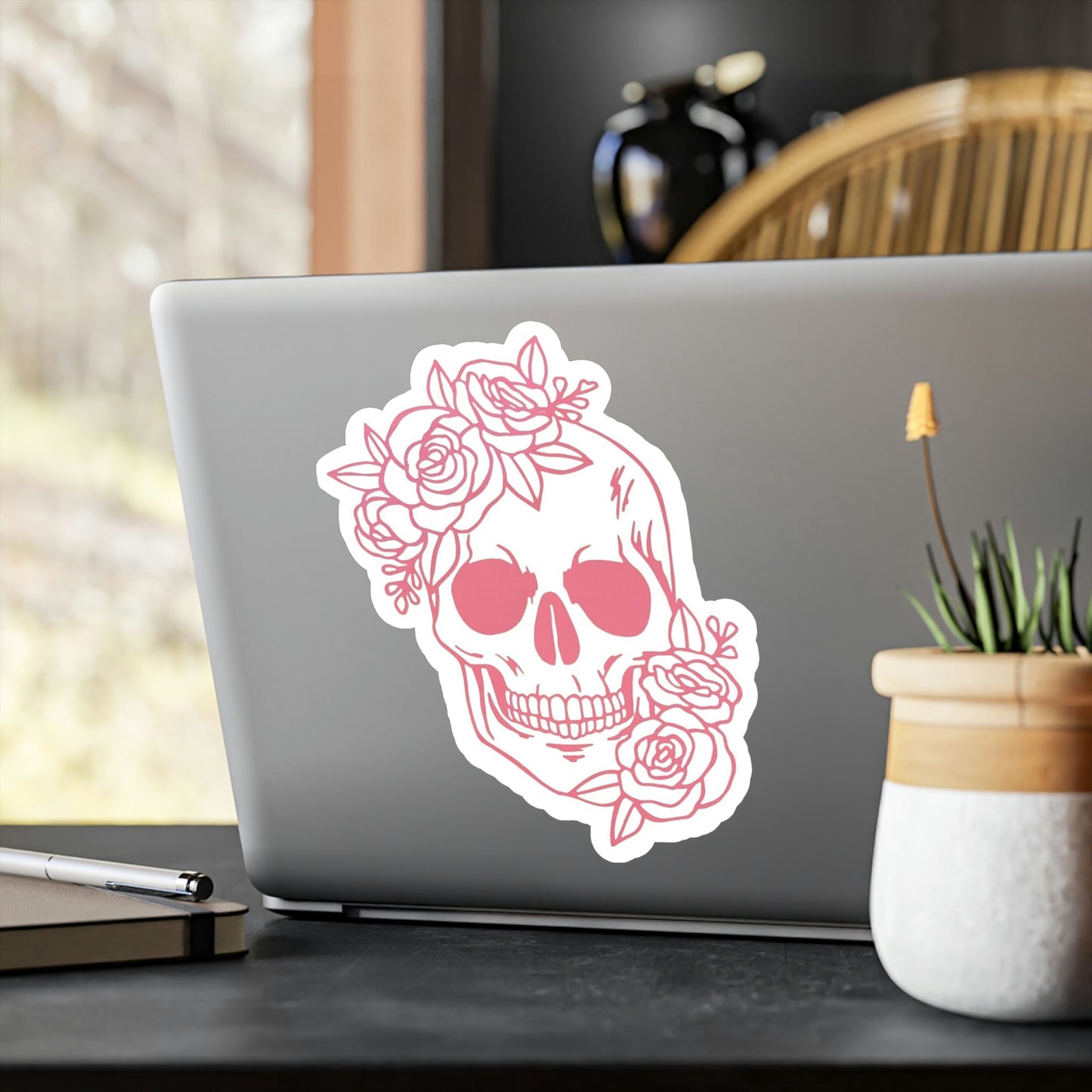 Pink Floral Skull Sticker