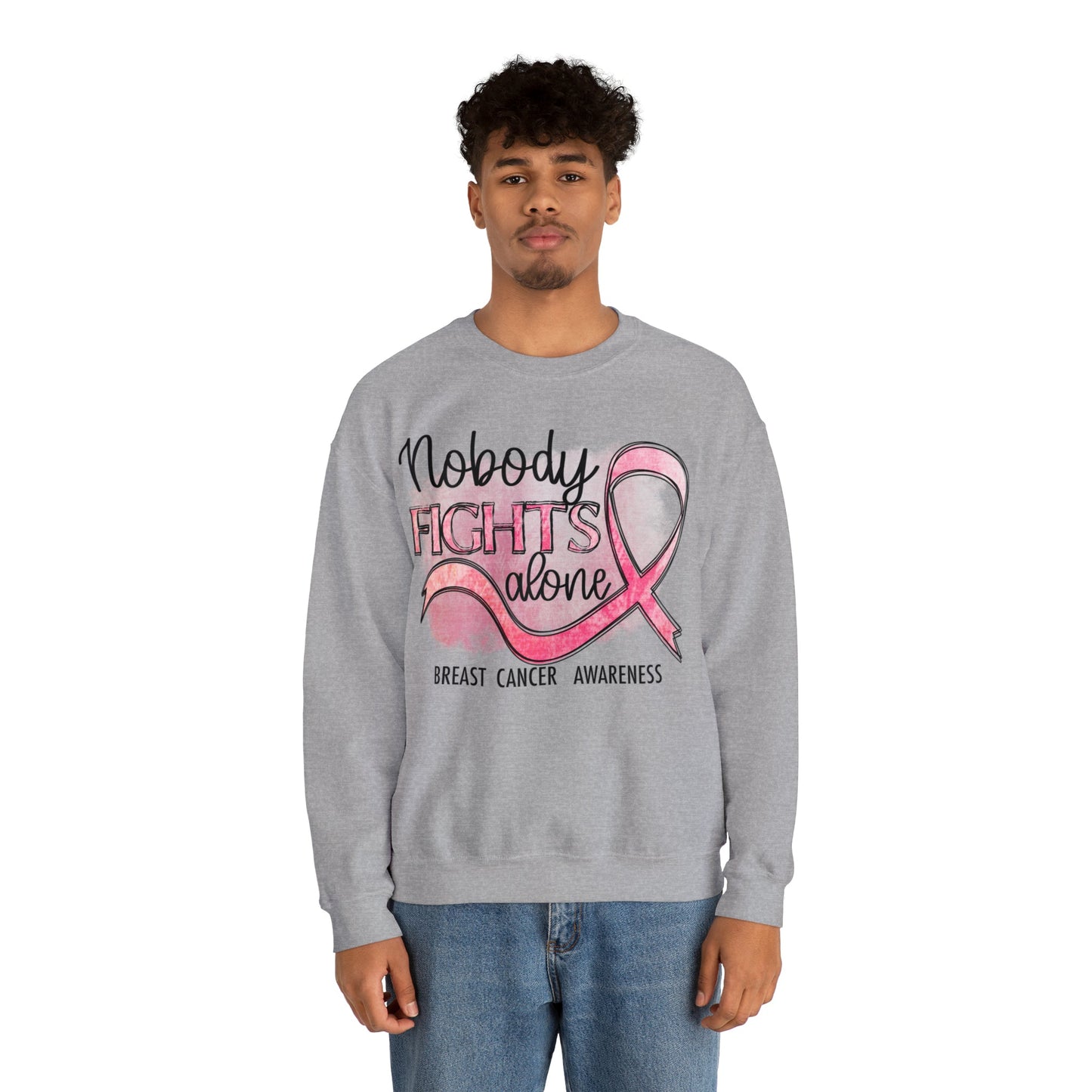 No One Fights Alone Breast Cancer Awareness Heavy Blend™ Crewneck Sweatshirt