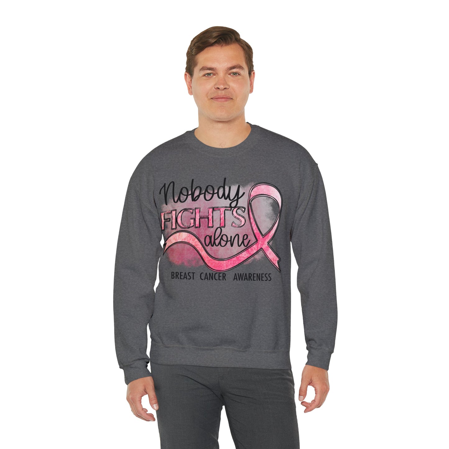 No One Fights Alone Breast Cancer Awareness Heavy Blend™ Crewneck Sweatshirt