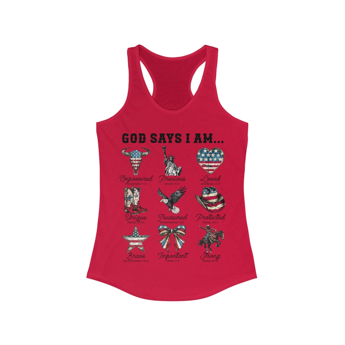 God Says I Am …. Women's Ideal Racerback Tank