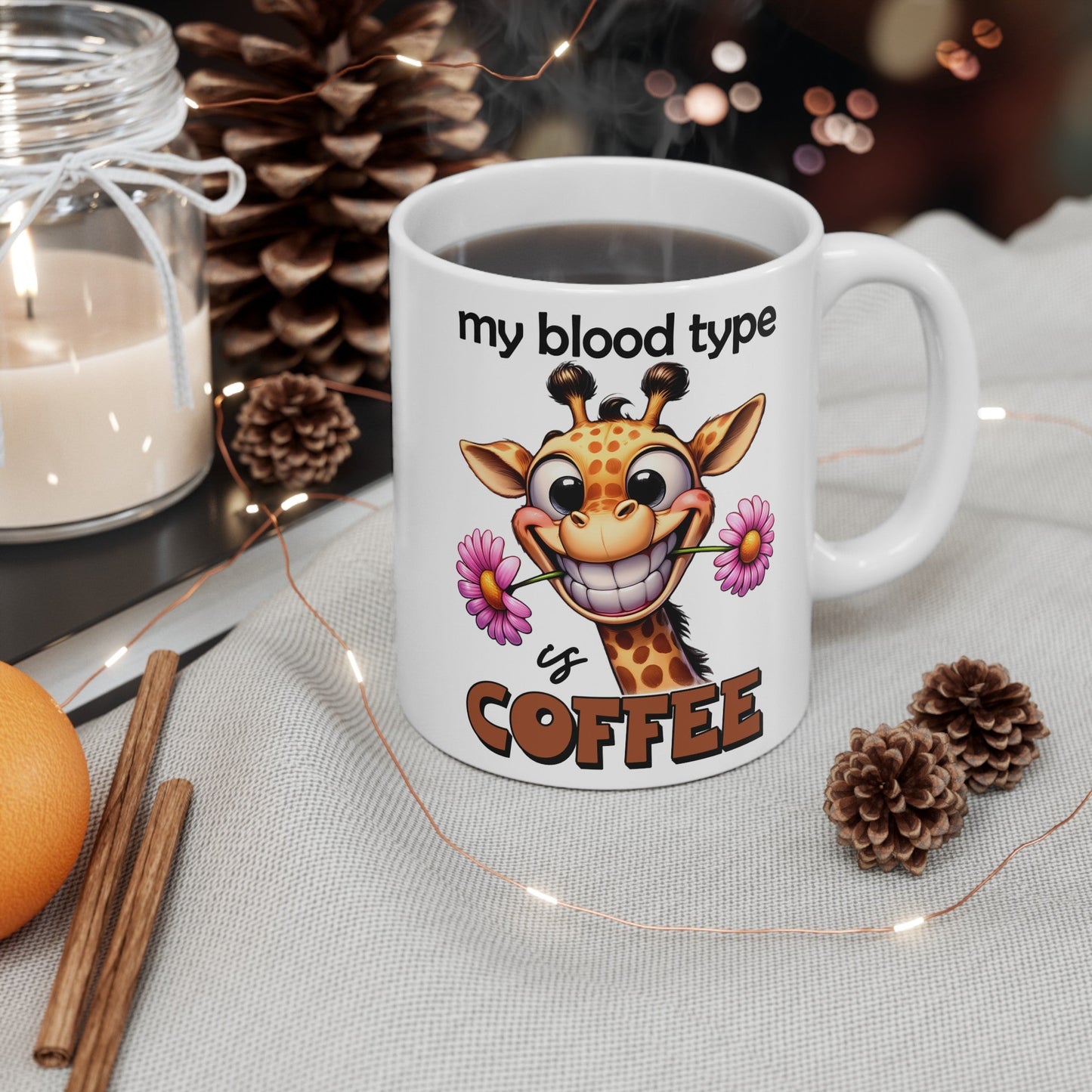 My Blood Type Is Coffee Giraffe Ceramic Mug, (11oz, 15oz)