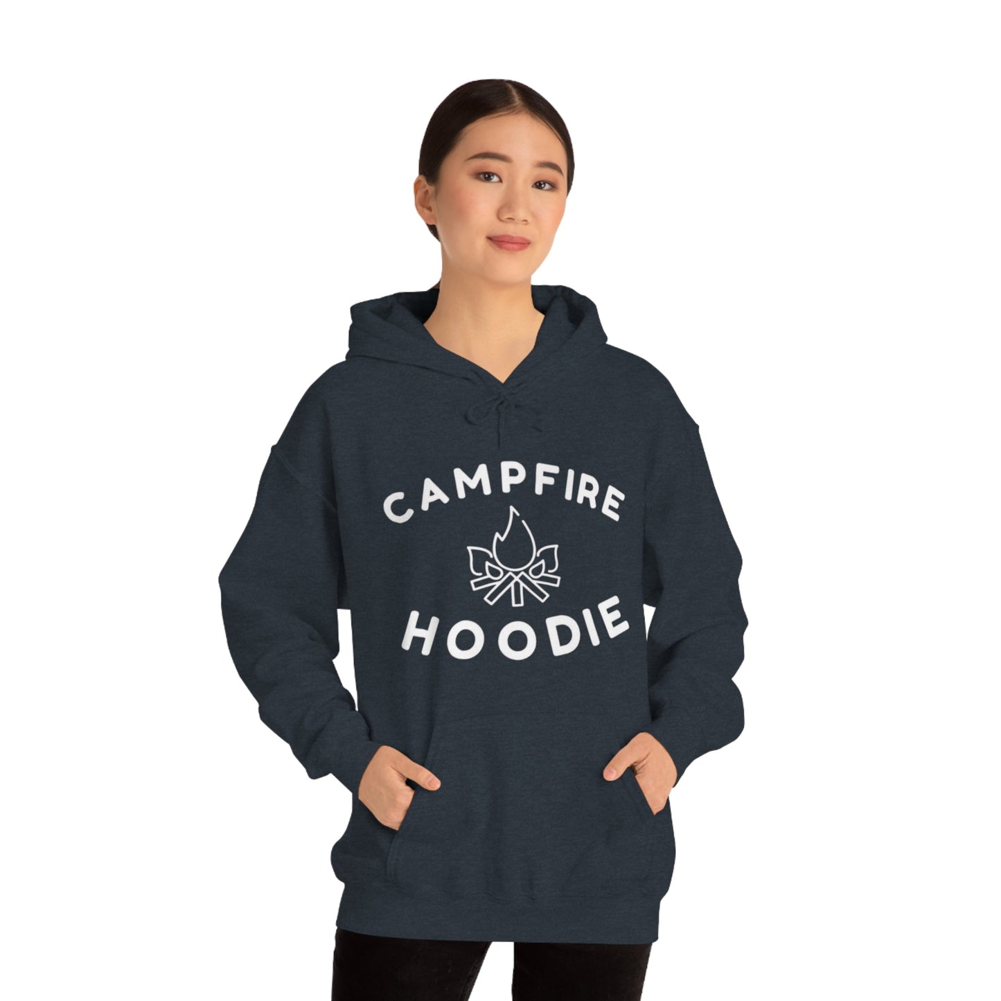 Campfire Hoodie White Print Heavy Blend™ Hooded Sweatshirt